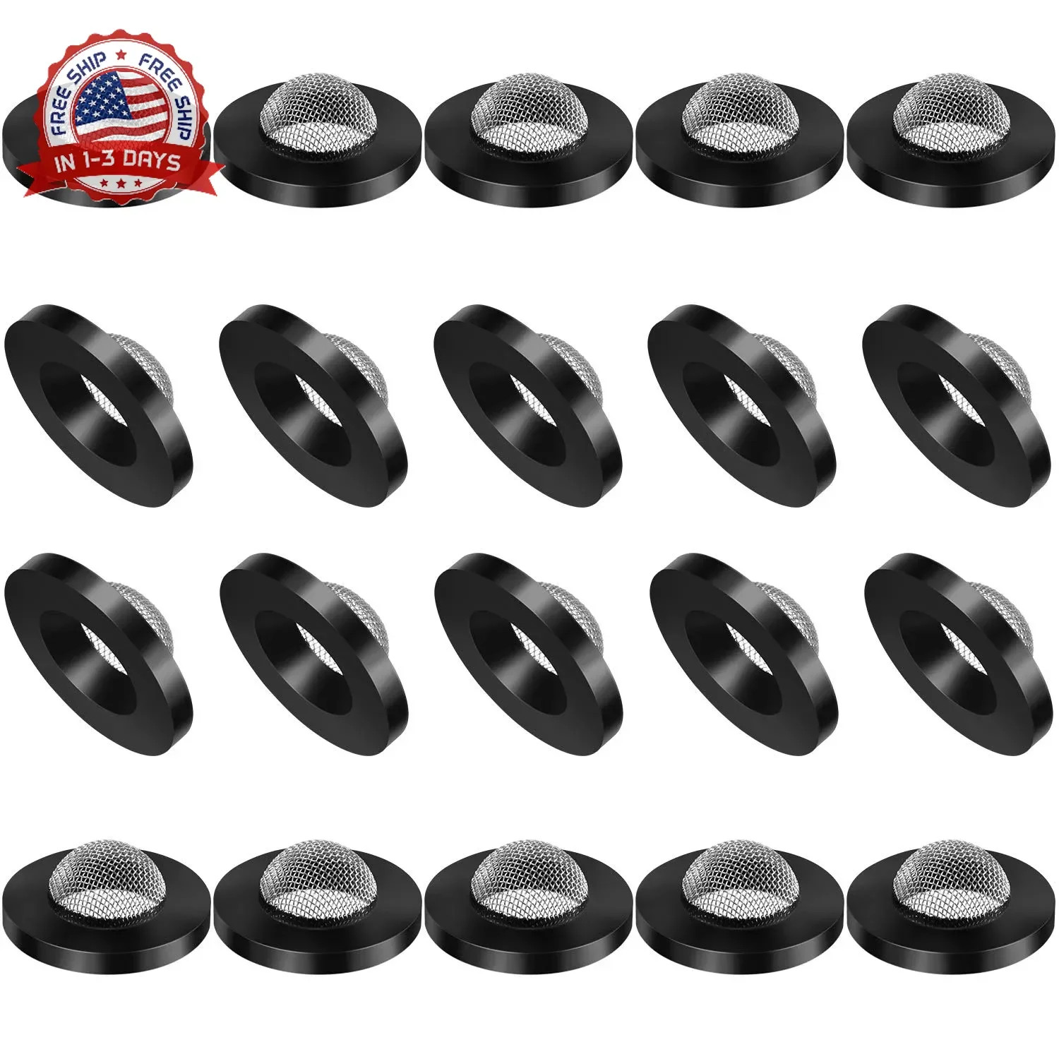 20 Pcs Hose Washer with Screen Filter Washers Stainless Steel & Black Rubber Fil