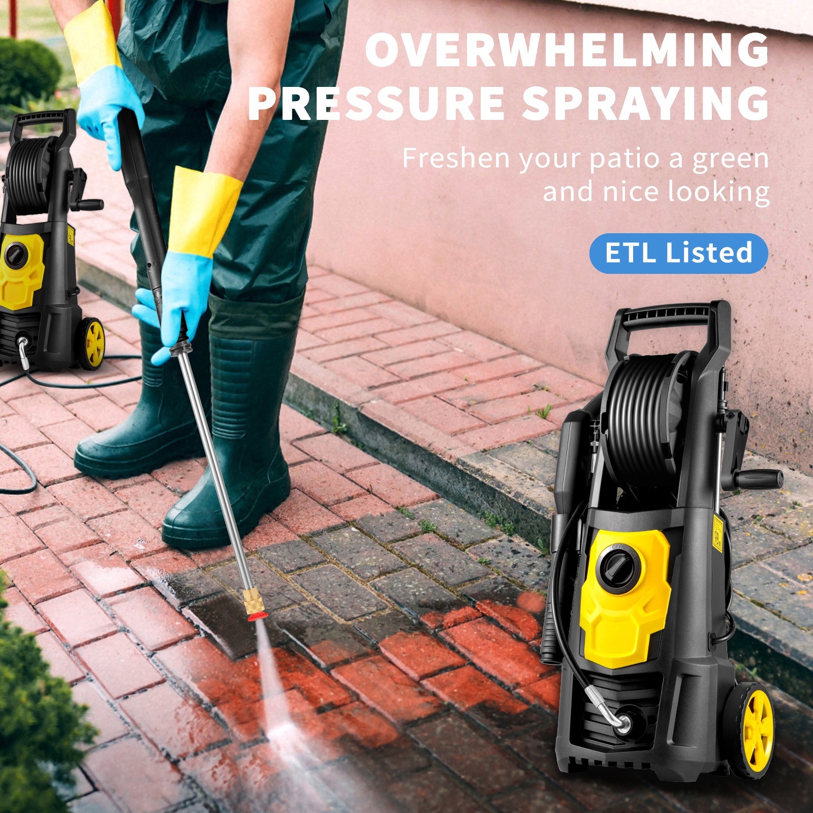 2000 PSI Electric Pressure Washer, 1.76 GPM w/ 30Ft Hose, Foam Cannon, 5 Nozzles