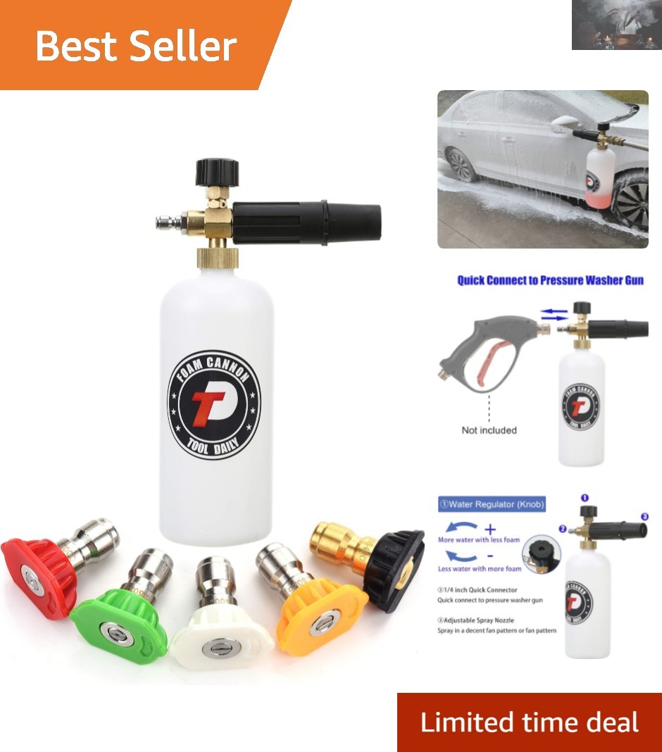 1L Foam Cannon with 5 Nozzle Tips: Effortless Car Wash & Home Cleaning Solution