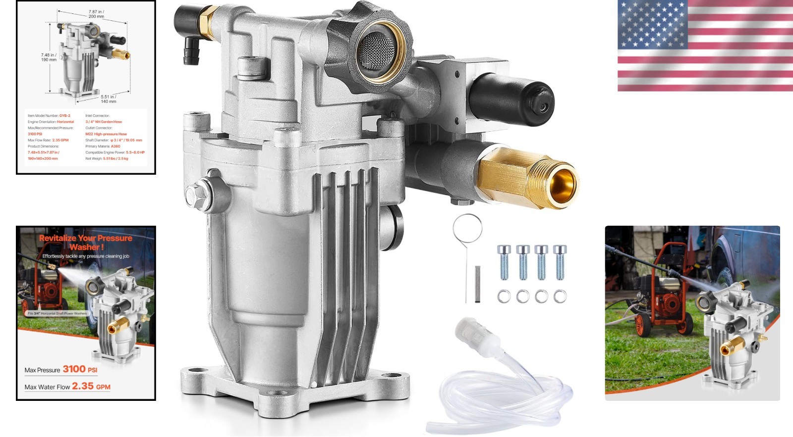 3100 PSI Pressure Washer Pump 3/4″ Shaft 2.35 GPM for Honda Simpson