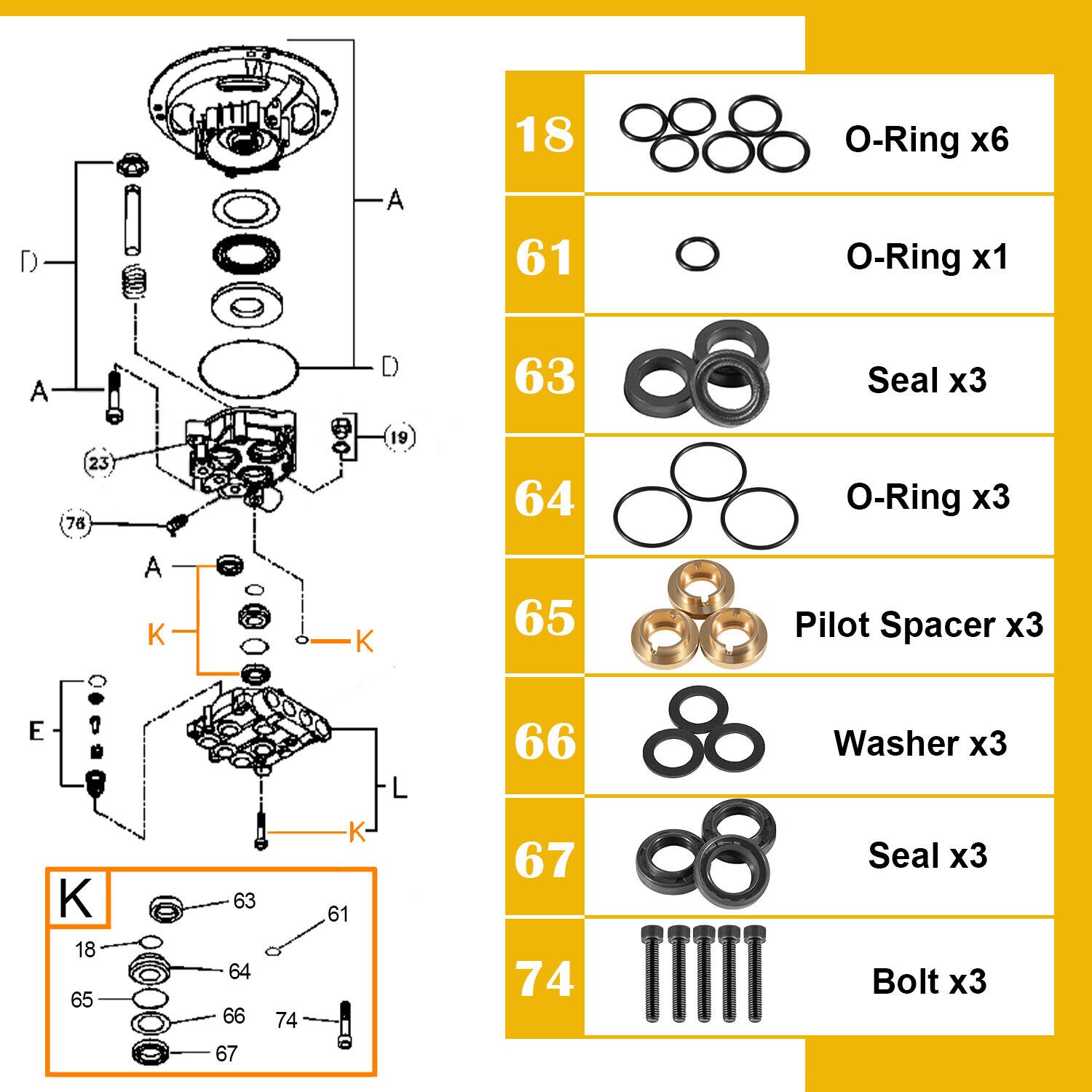 Pressure Washer Seal Kit Set Replace For Briggs & Stratton 190595GS 190711GS