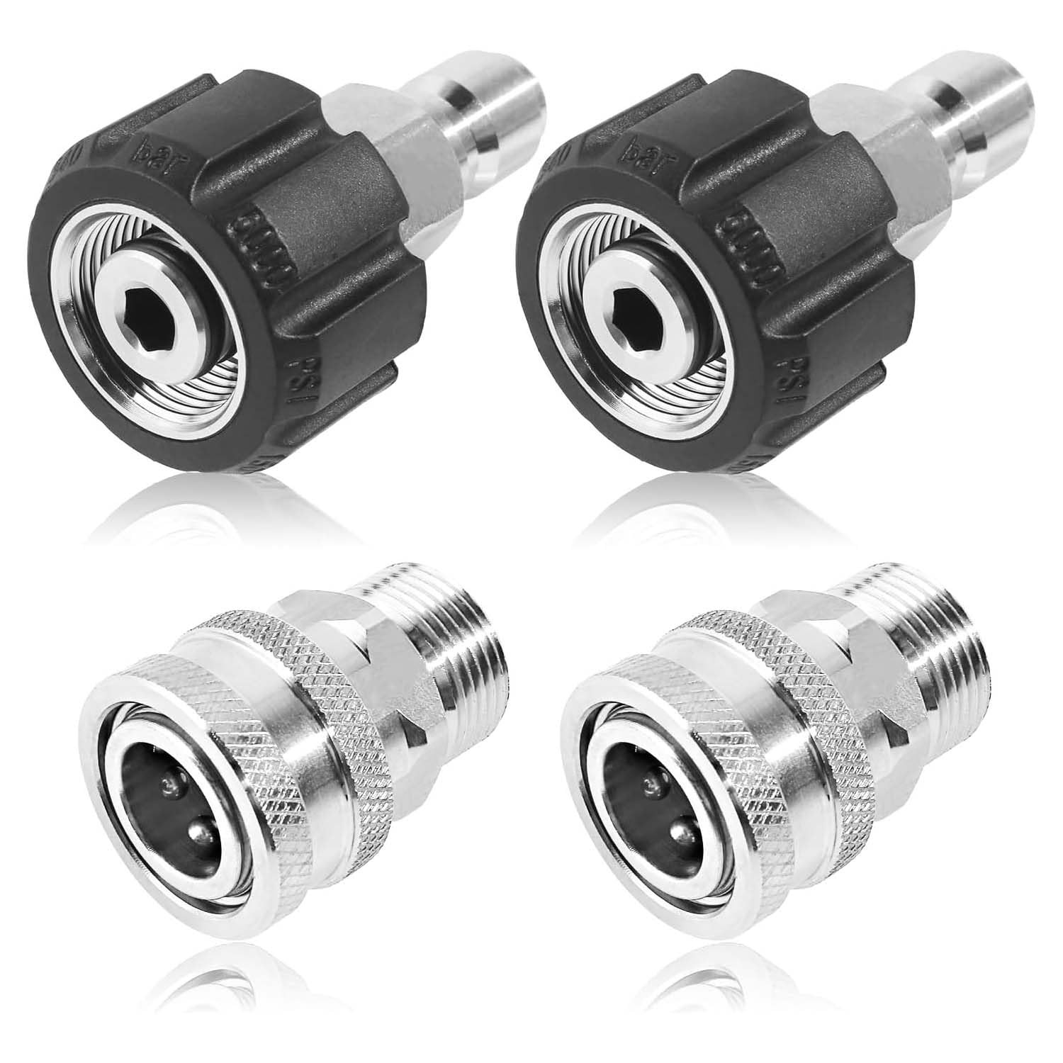 4 PCS Pressure Washer Quick Connect Kit Universal M22 Metric Swivel 3/8 In