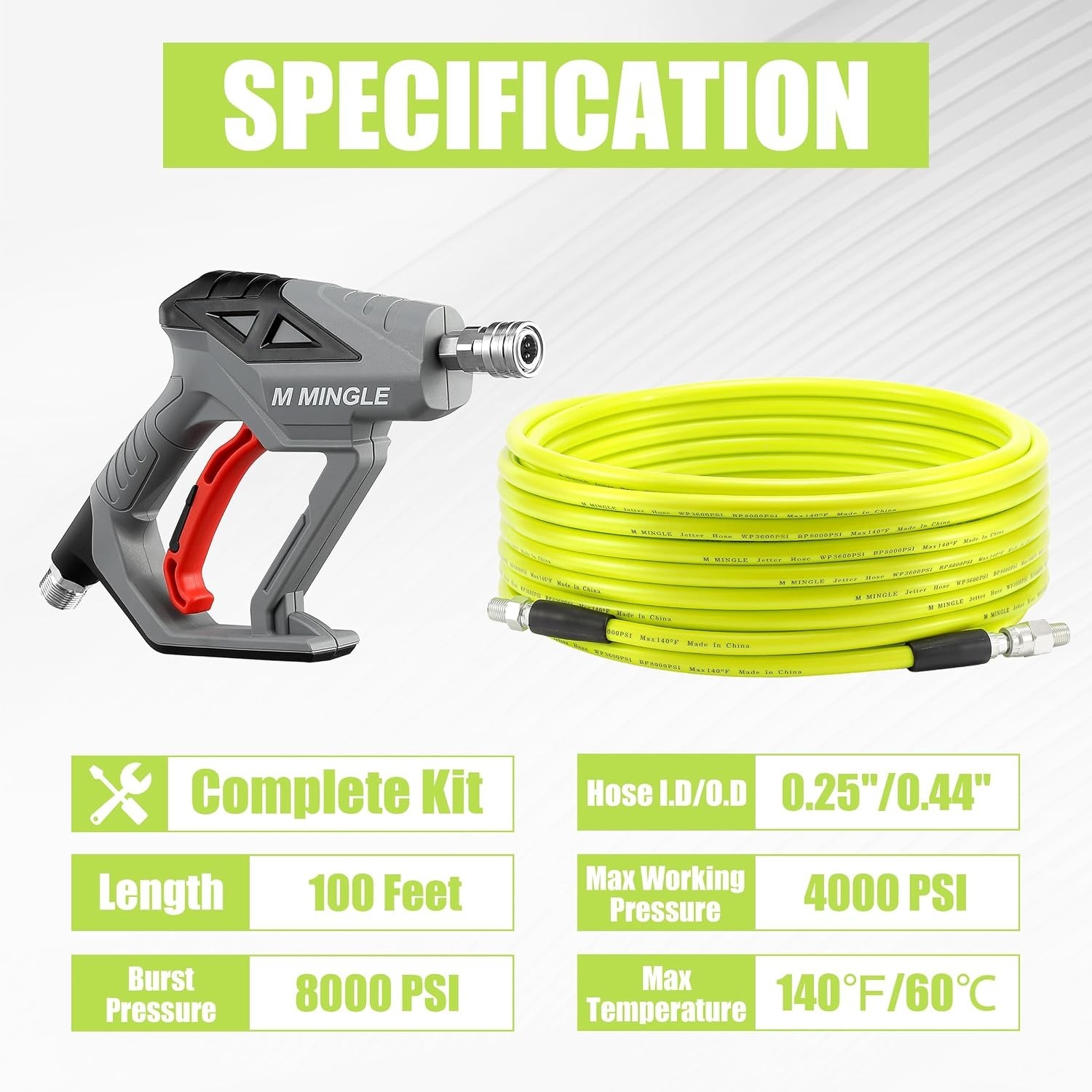 Corner Rotating Nozzle Sewer Jetter Kit, 100 Ft