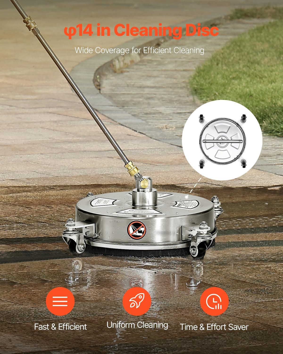 14 Inch Pressure Washer Surface Cleaner, 4000 PSI Stainless Steel Attachment wit