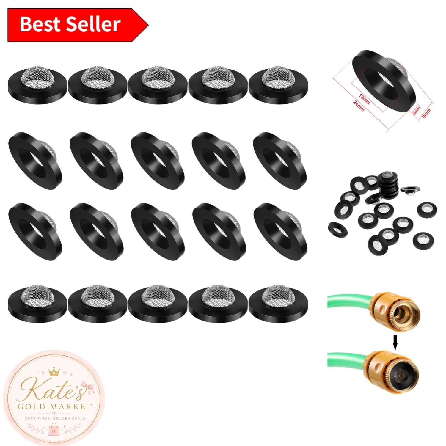 20 Pack Stainless Steel & Rubber Hose Washers with Screen Filter for 1″ Inlet