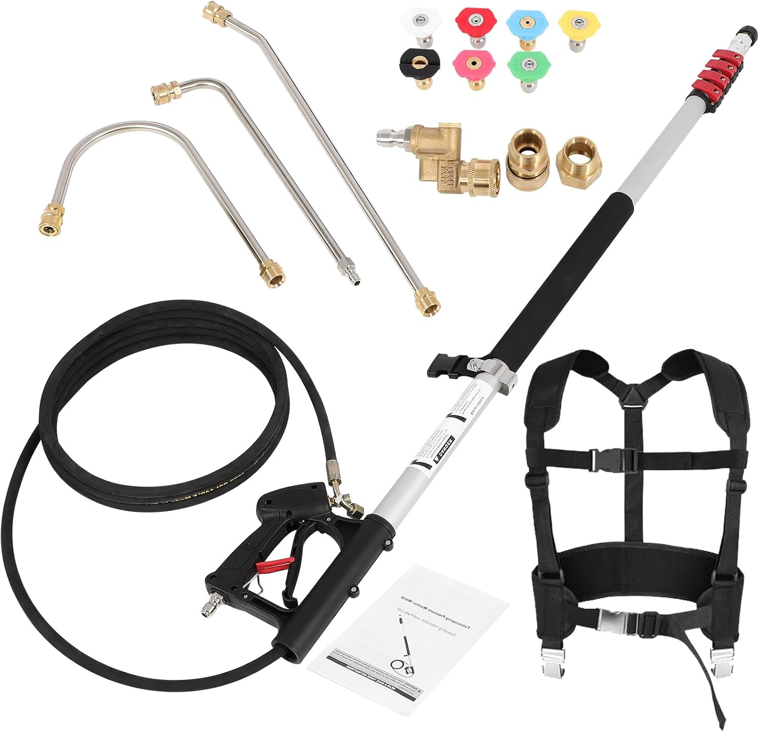 24FT Telescoping Pressure Washer Wand with 7 Nozzles & Harness, 4000 PSI