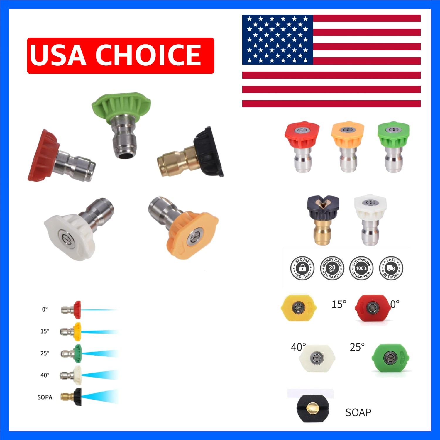 5pcs Pressure Washer Spray Nozzles 1/4 Quick Connection Spray Tip Set 4.0 GPM