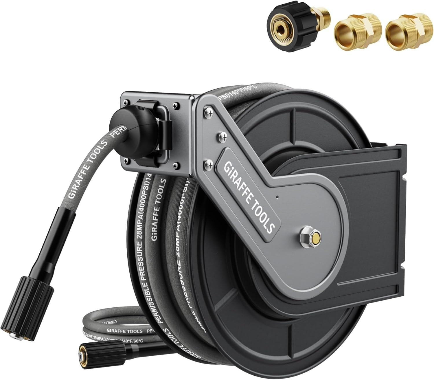 Giraffe Tools Pressure Washer Hose Reel 1/4″ x 60ft Retractable Hose, 4000 PSI