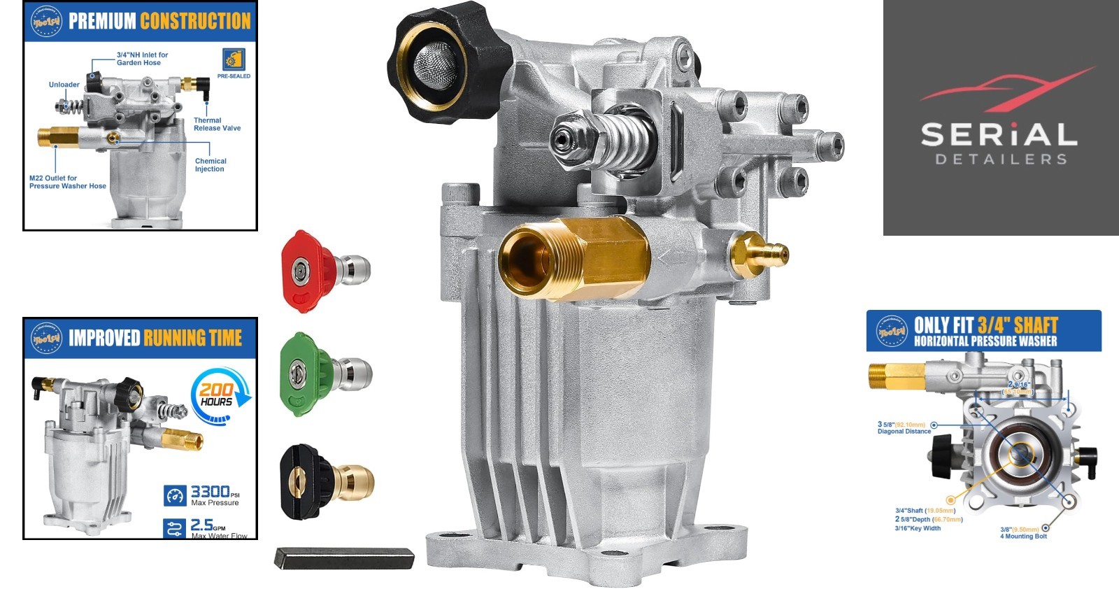 High-Performance 3300 PSI Pressure Washer Pump for Honda & Simpson Gas Washers
