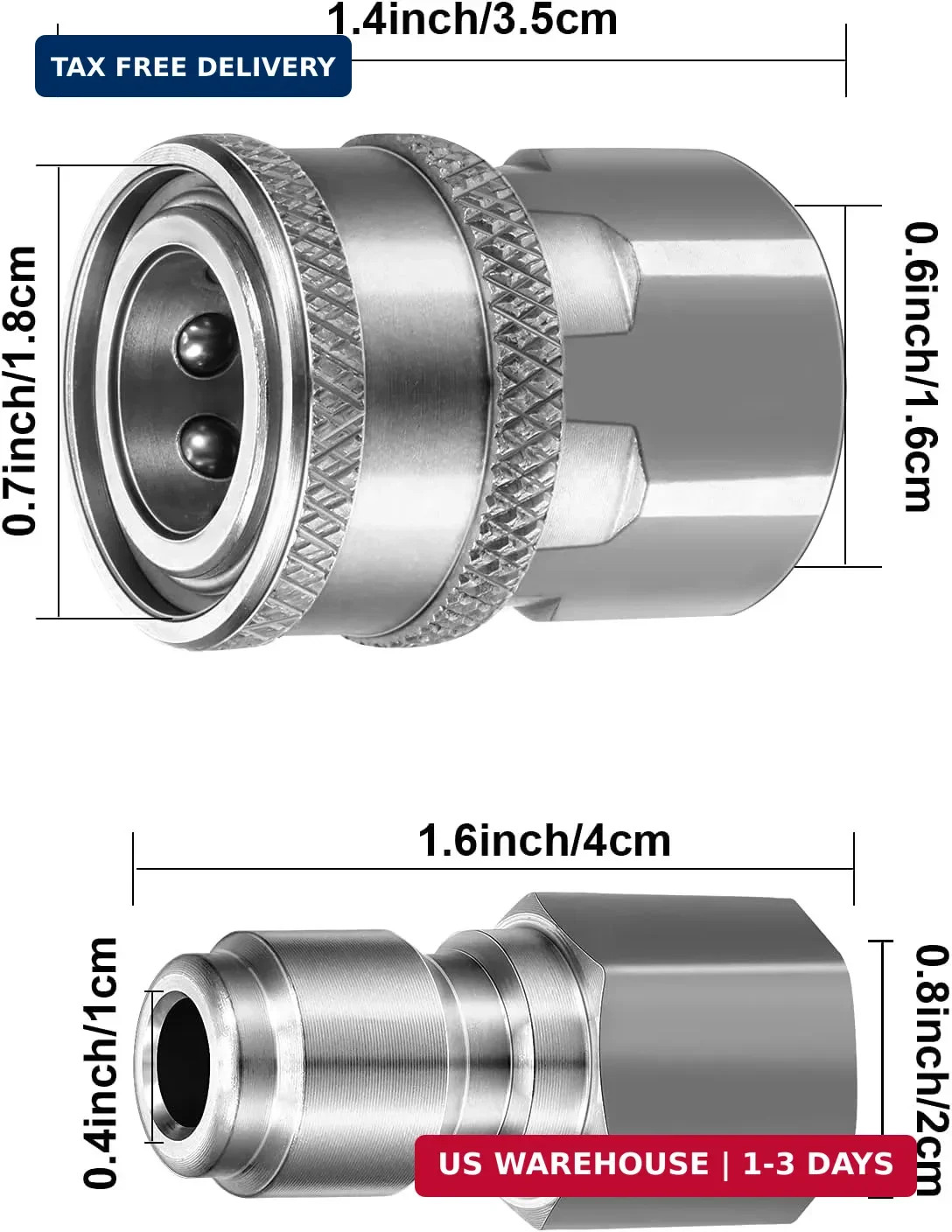 Hotop 4 Sets NPT 3/8 Inch Stainless Steel Male and Female Quick Connector Kit Pr