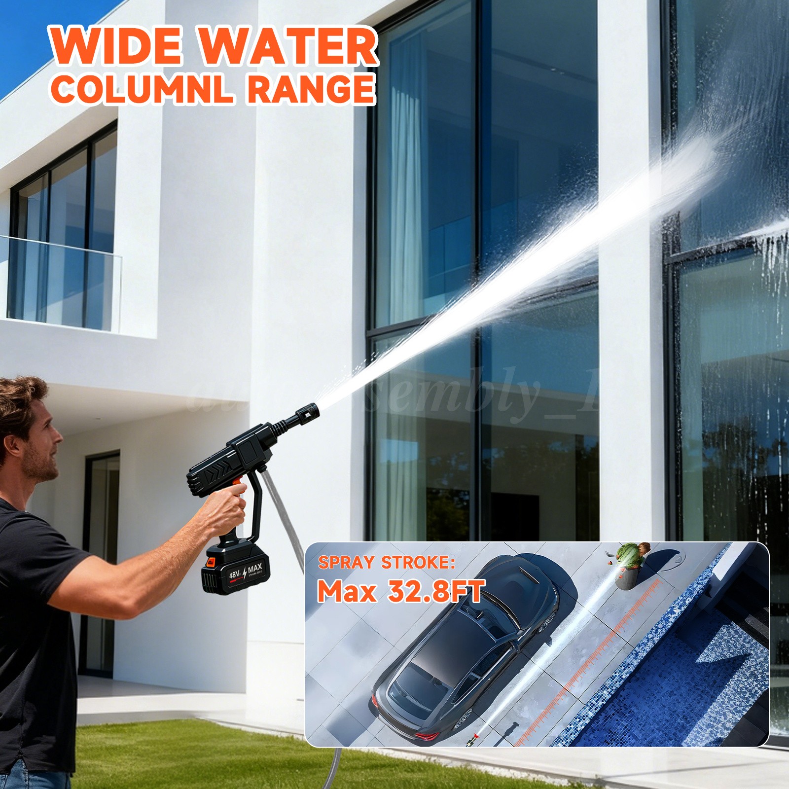 900PSI Cordless Pressure Washer Handheld Car Wash Gun 6-in-1 Nozzle 16.4FT Hose