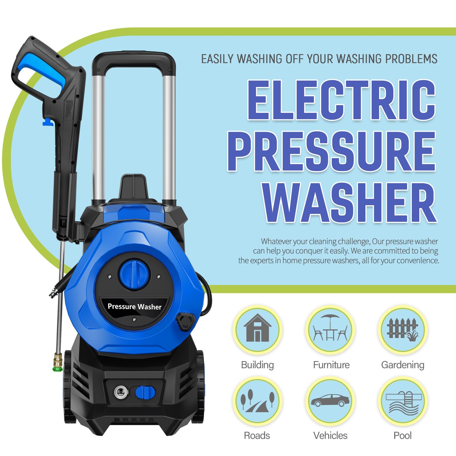 4800PSI Max 3.6GPM, Electric Pressure Washer with 4 Quick Connect Nozzles
