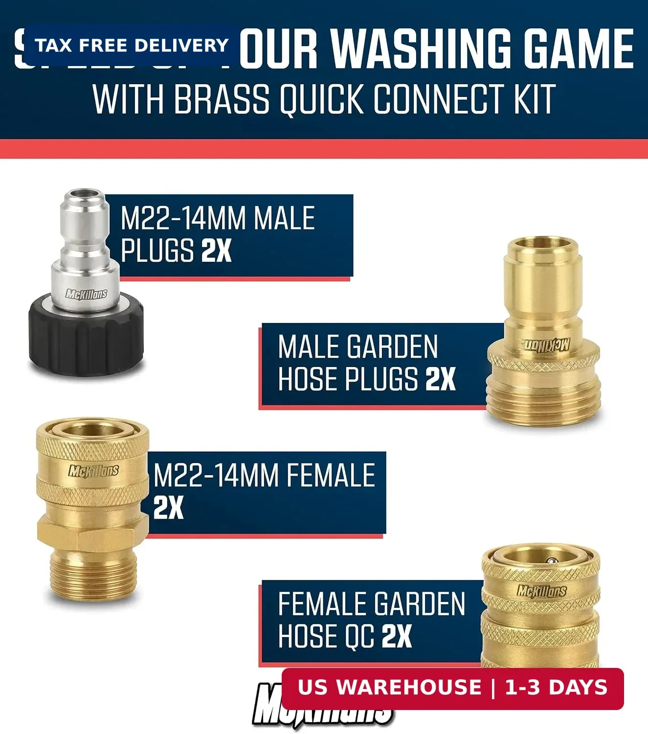 McKillans® Pressure Washer Quick Connect Kit, M22-14mm to 3/8″ Male Female Quick