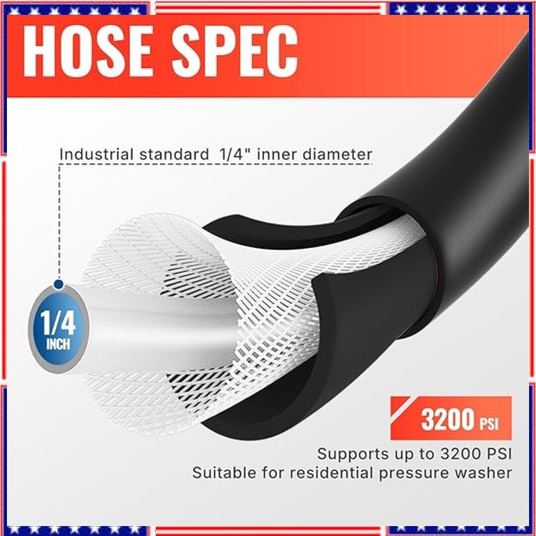 25-Foot Pressure Washer Hose for 3000Psi Craftsman Generac Greenworks Dusichin
