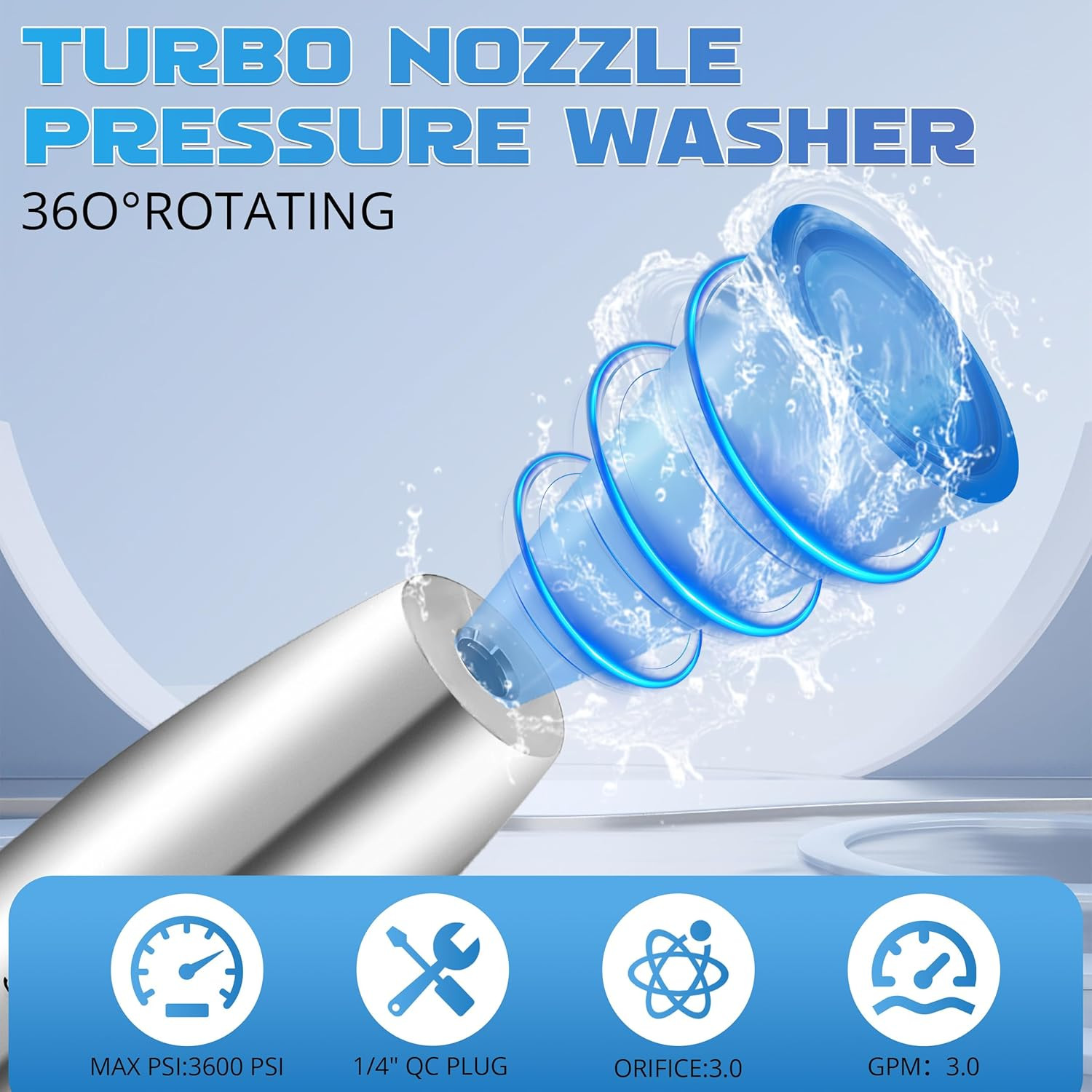 Turbo Nozzle Pressure Washer, 3600 PSI Stainless Steel Power Washer Nozzle Tip,
