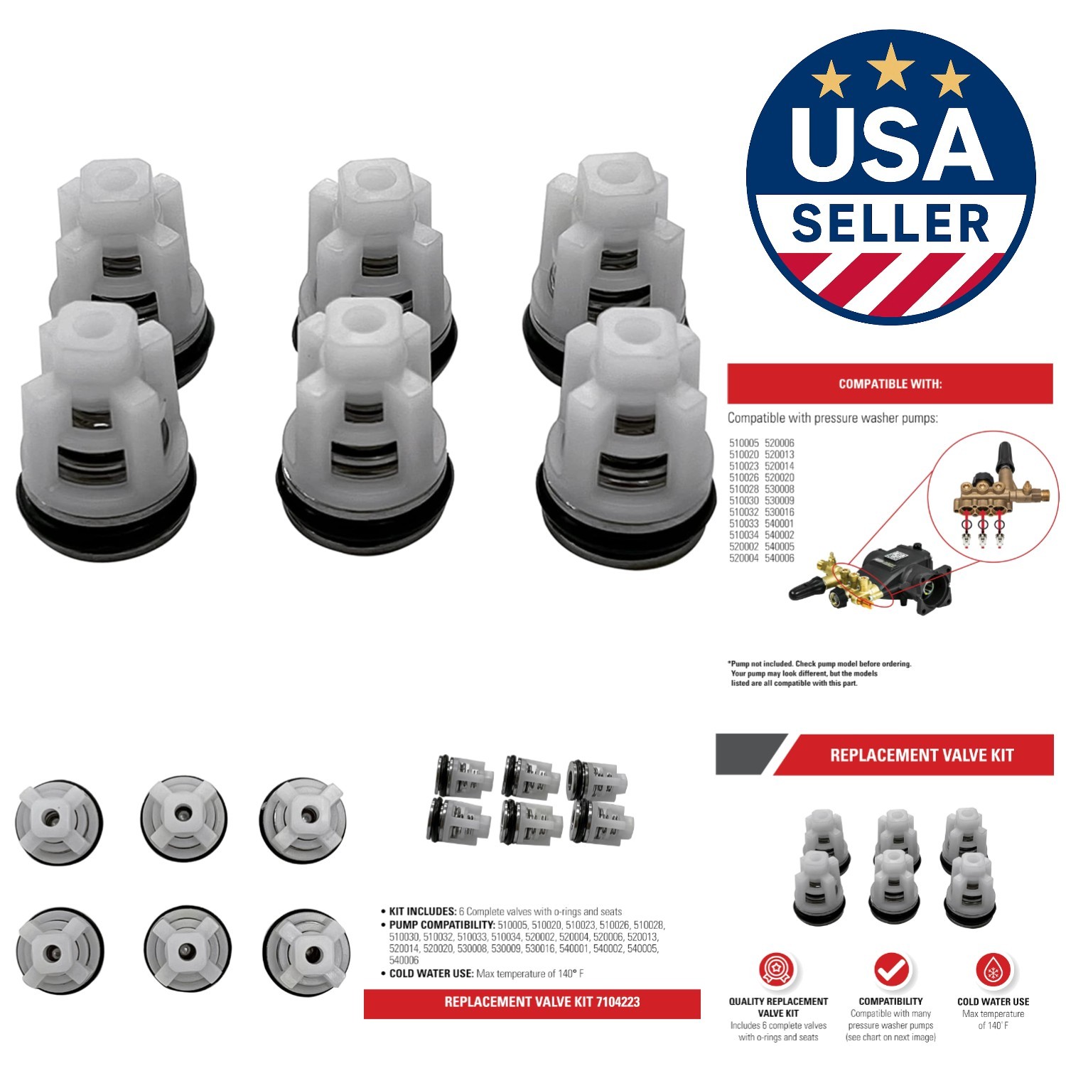Compact and Durable Pressure Washer Valve Kit – 6 Valves Included, Certified