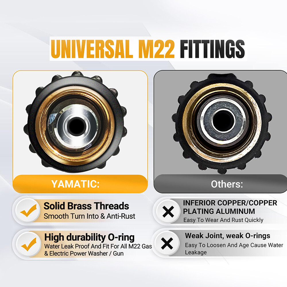 YAMATIC Flexible Pressure Washer Hose 1/4″ Kink Resistant Hose M22-14mm 3200 PSI