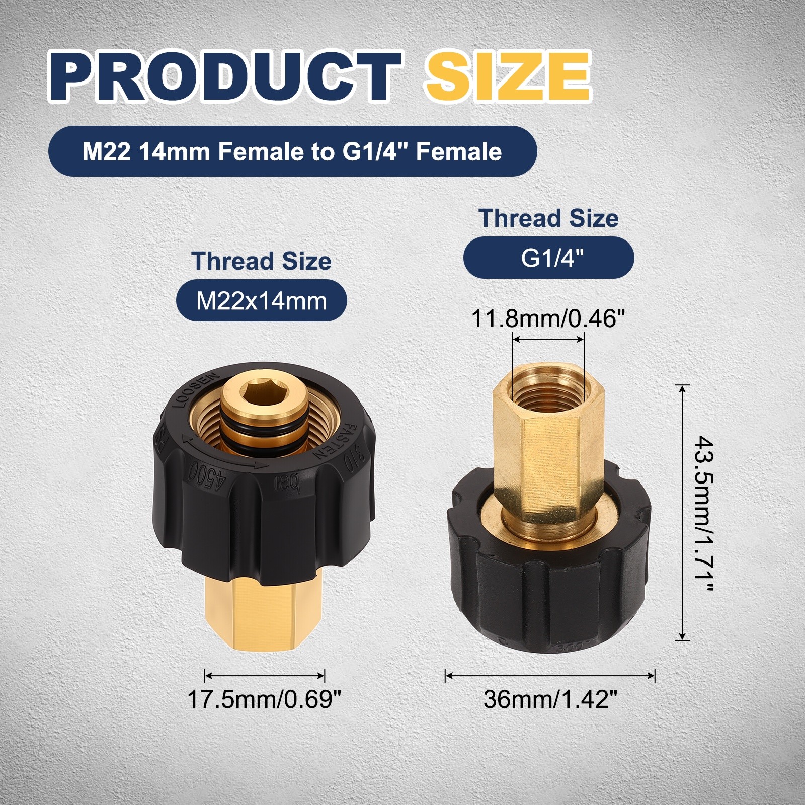 M22 14mm Female to G1/4″ Female Pressure Washer Adapter HOSE PIPE Brass Fittings