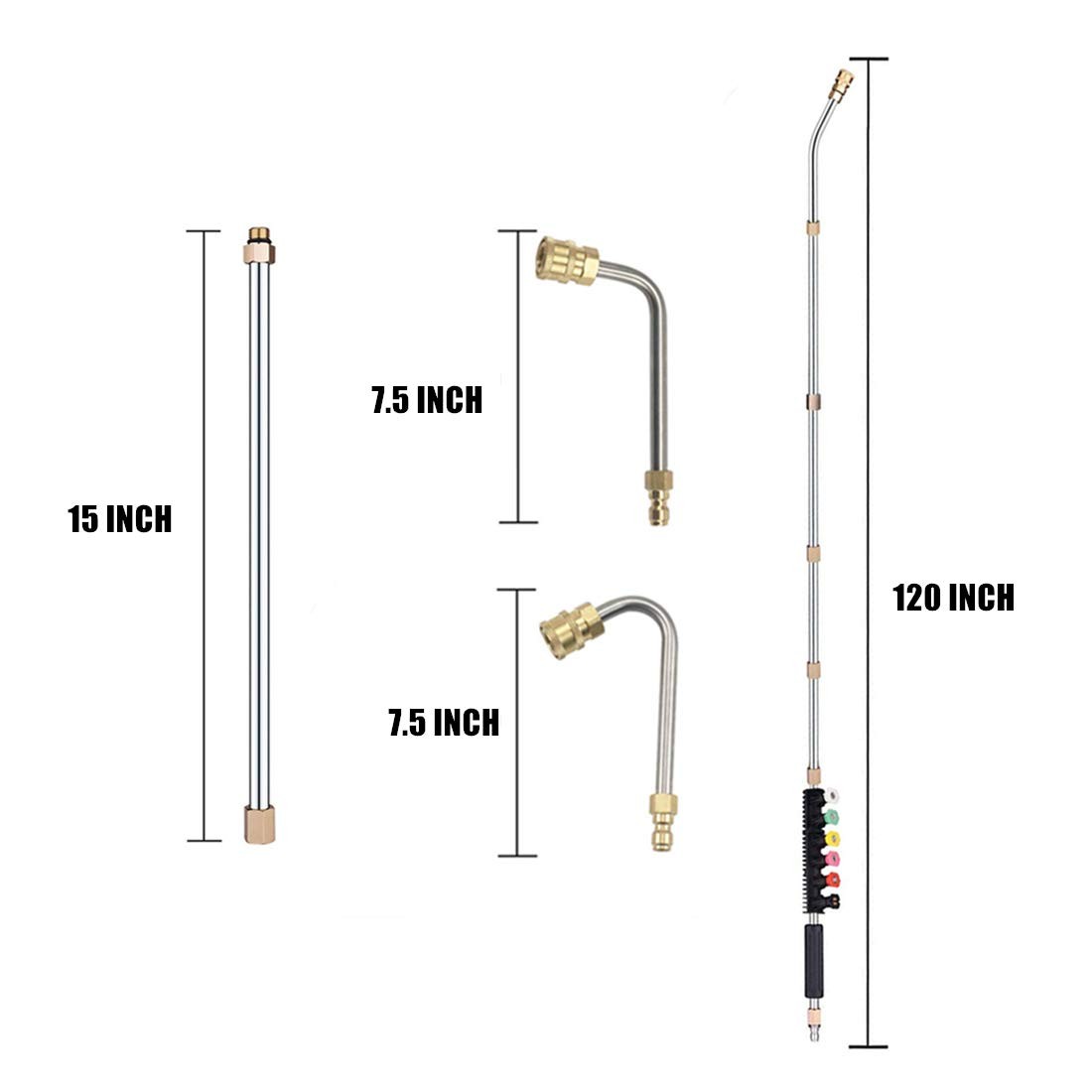 Pressure Washer Extension Wand 120 Inch Stainless Steel 4000 PSI Curved Rod Nozz