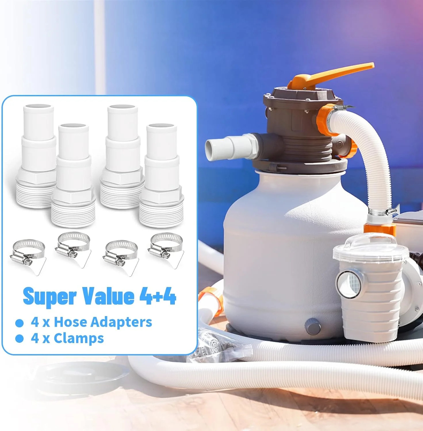 Universal 1.25″ / 1.5″ Combo Hose Adapter Pool Filter Pump Hose Adapter with Cla