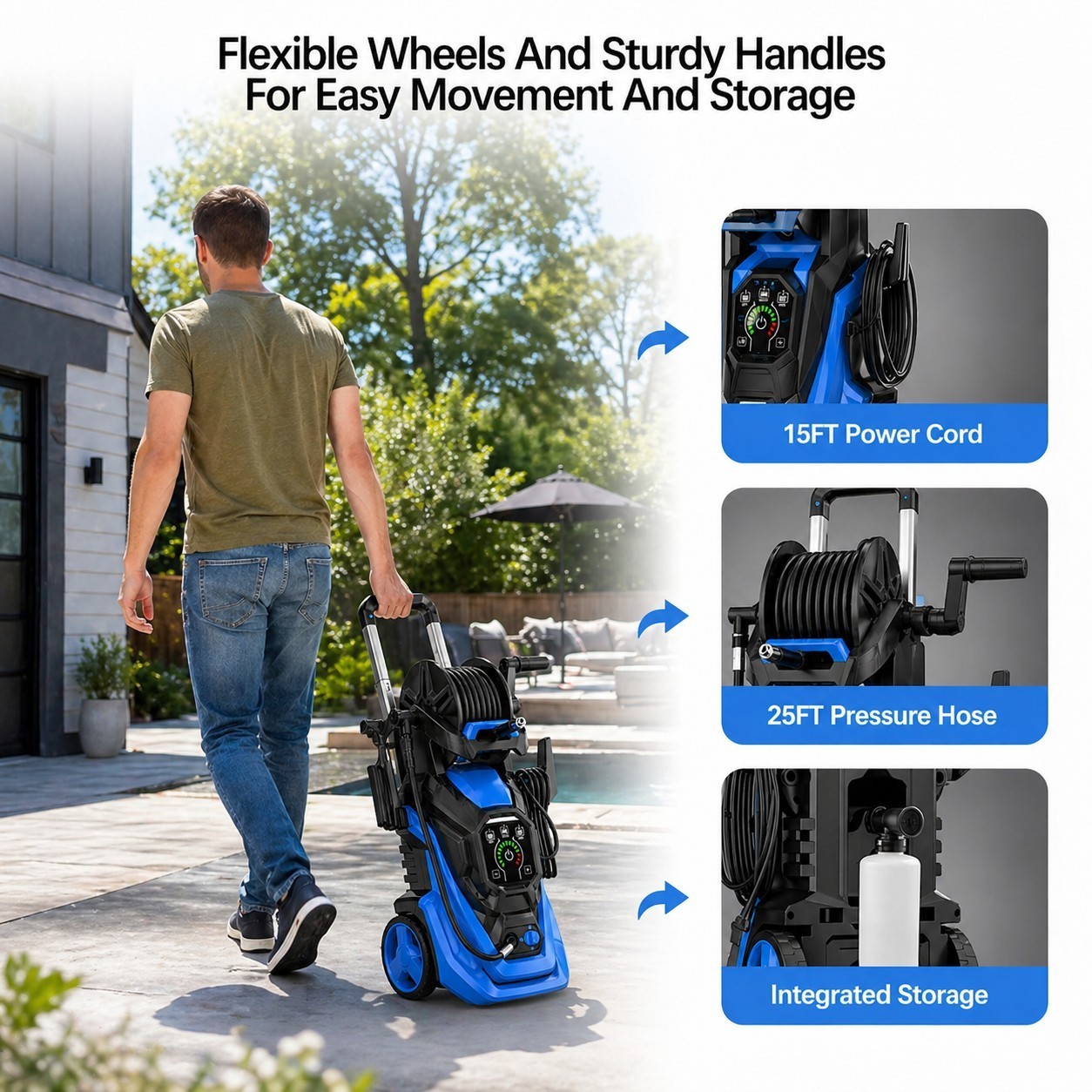Pressure Washer 4500PSI 3.0GPM, 15-Level Touchscreen, 4 Nozzles, for Driveway