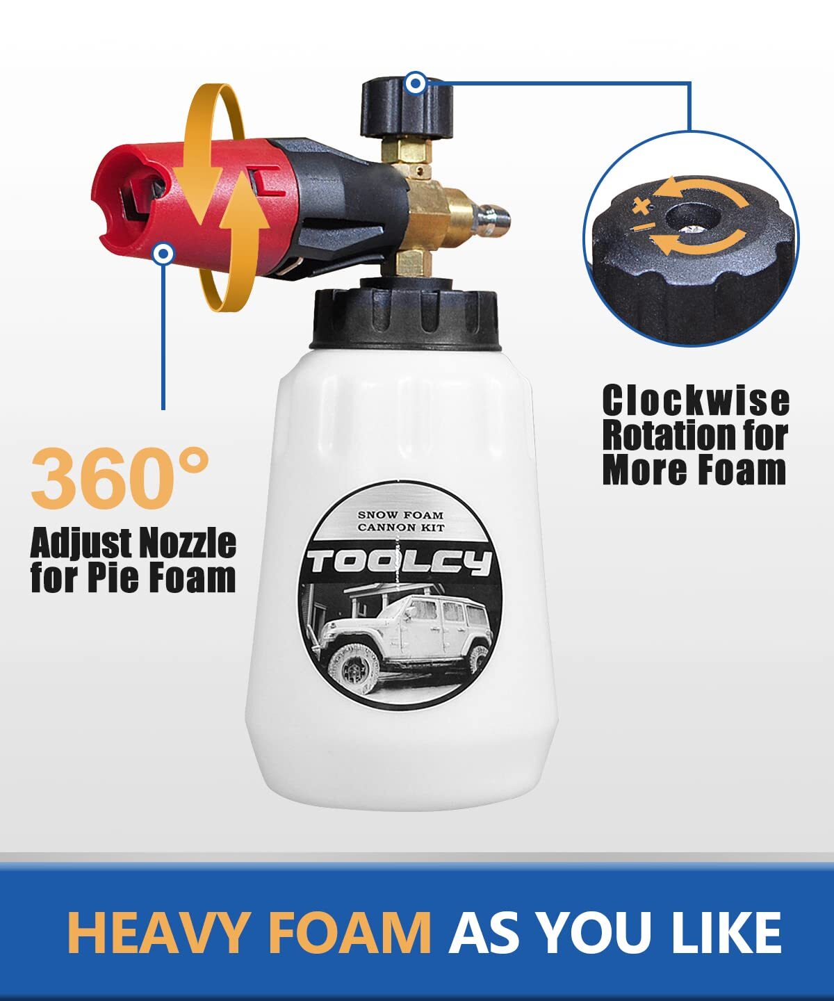 Foam Cannon Kit With Pressure Washer Gun 5000 Psi 5 Nozzle Tips 1/4″ Quick Conne