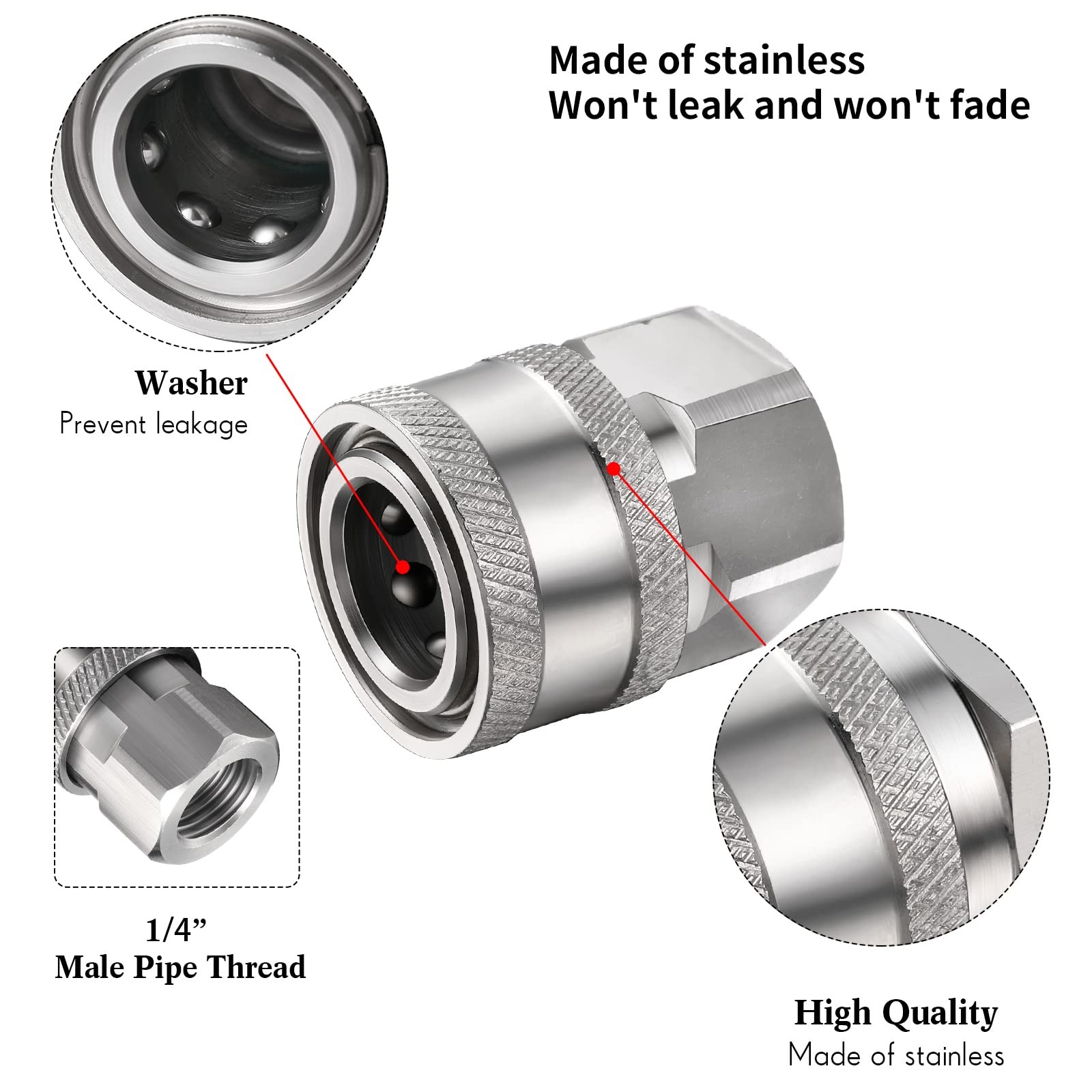 2 Sets NPT 1/4 Inch Pressure Washer Coupler Quick Connect Plug Male Female 1/…