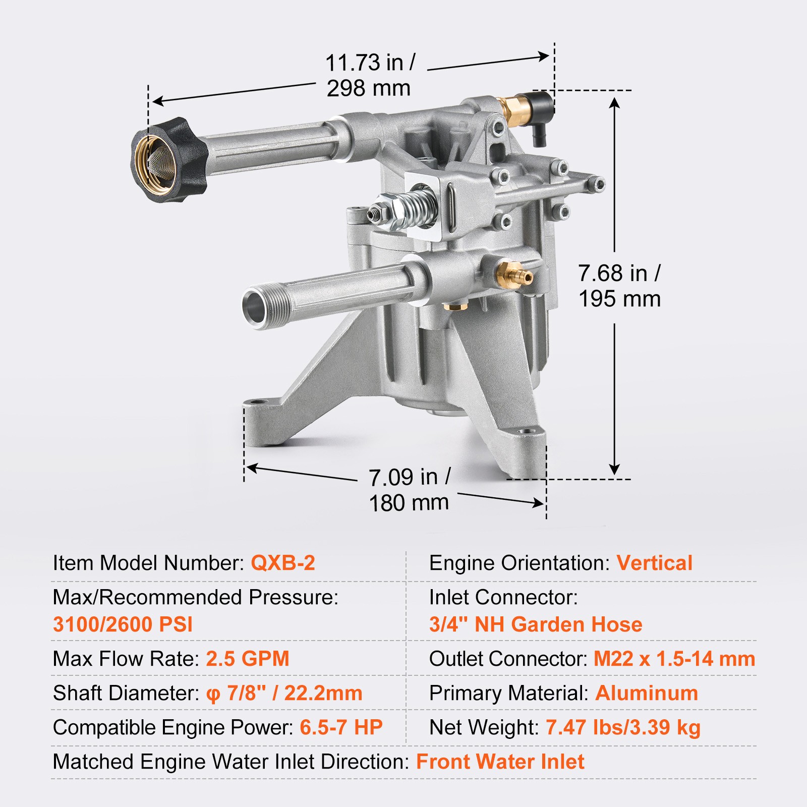 Uimoso 3100 PSI 2.5GPM Vertical Pressure Washer Pump with 7/8″ Shaft & 5 Nozzles