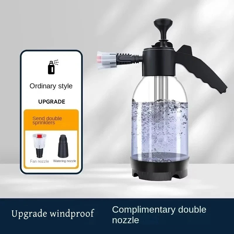 2L Hand Pump Foam Sprayer Snow Foam Cannon Car Wash Bottle 2 Nozzles