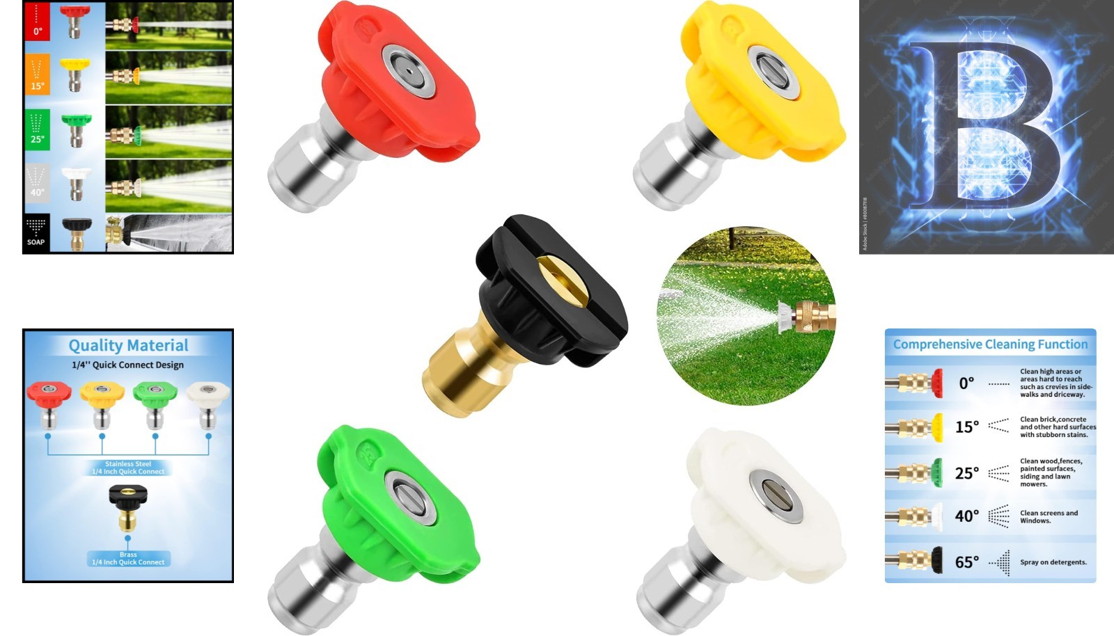 High Performance 5 Pack Quick Connect Pressure Washer Nozzle Tips – 4500 PSI