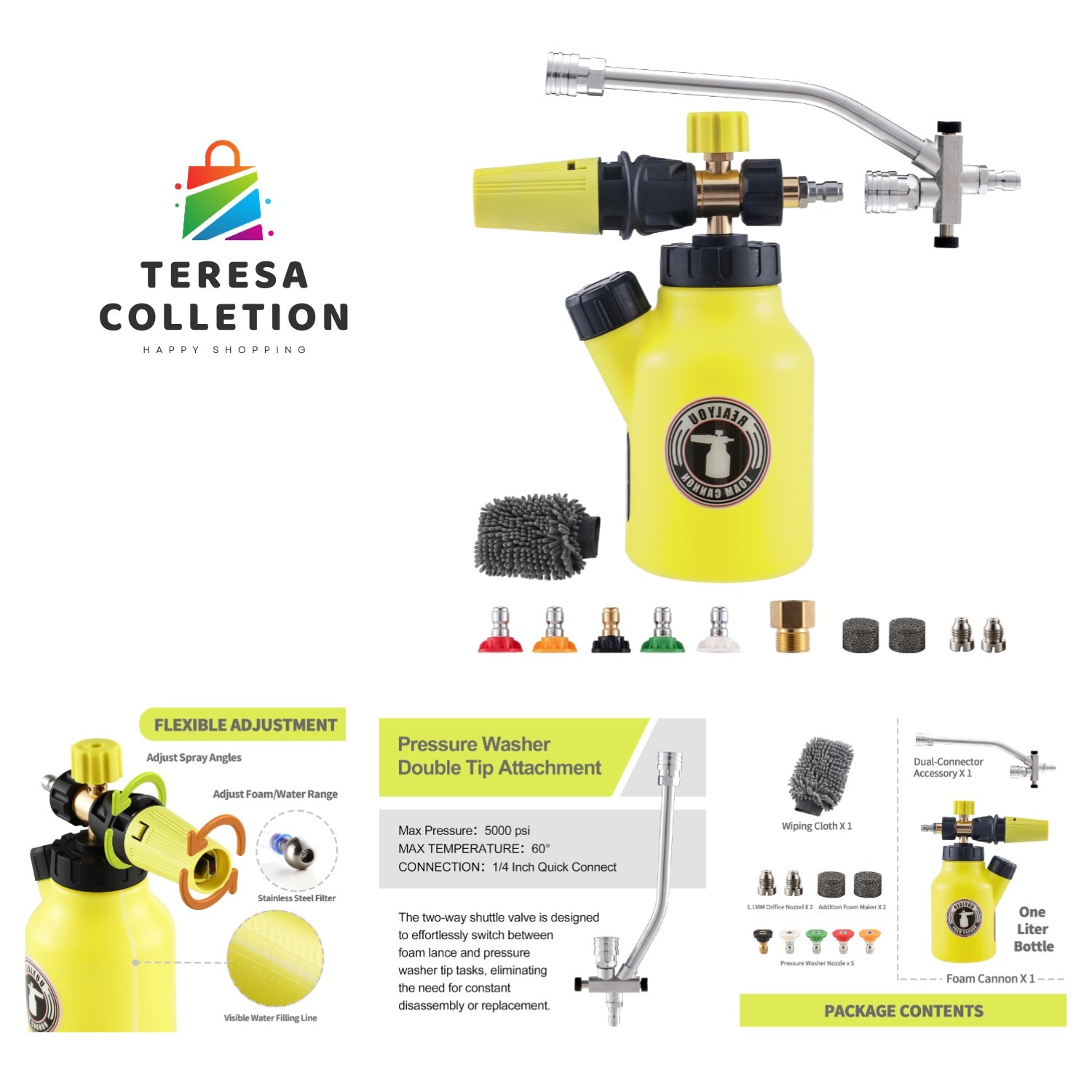 Foam Cannon with Foam Cannon Dual-Connector, Pressure Washer Accessory for Ca…