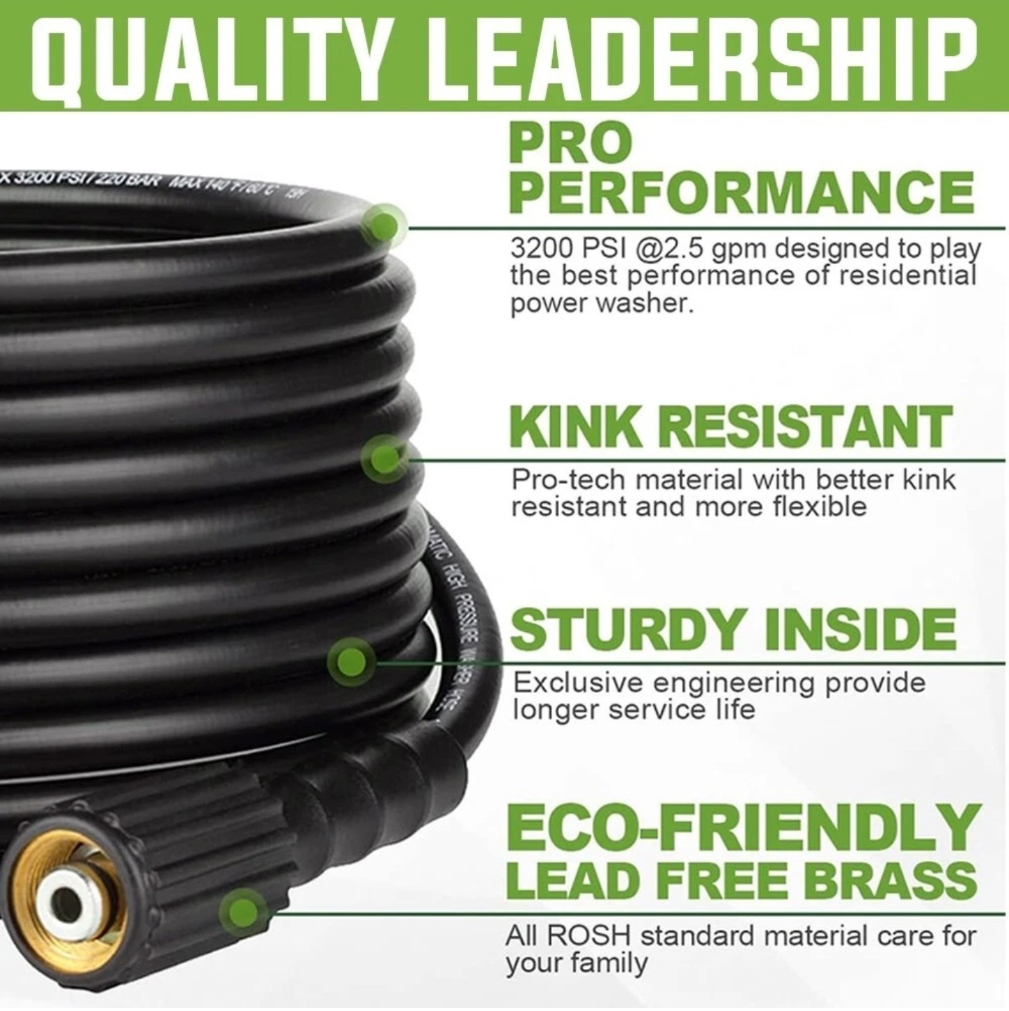 YAMATIC 3200 PSI Pressure Washer Hose 1/4″ Kink Free M22 14mm Brass 50 FT