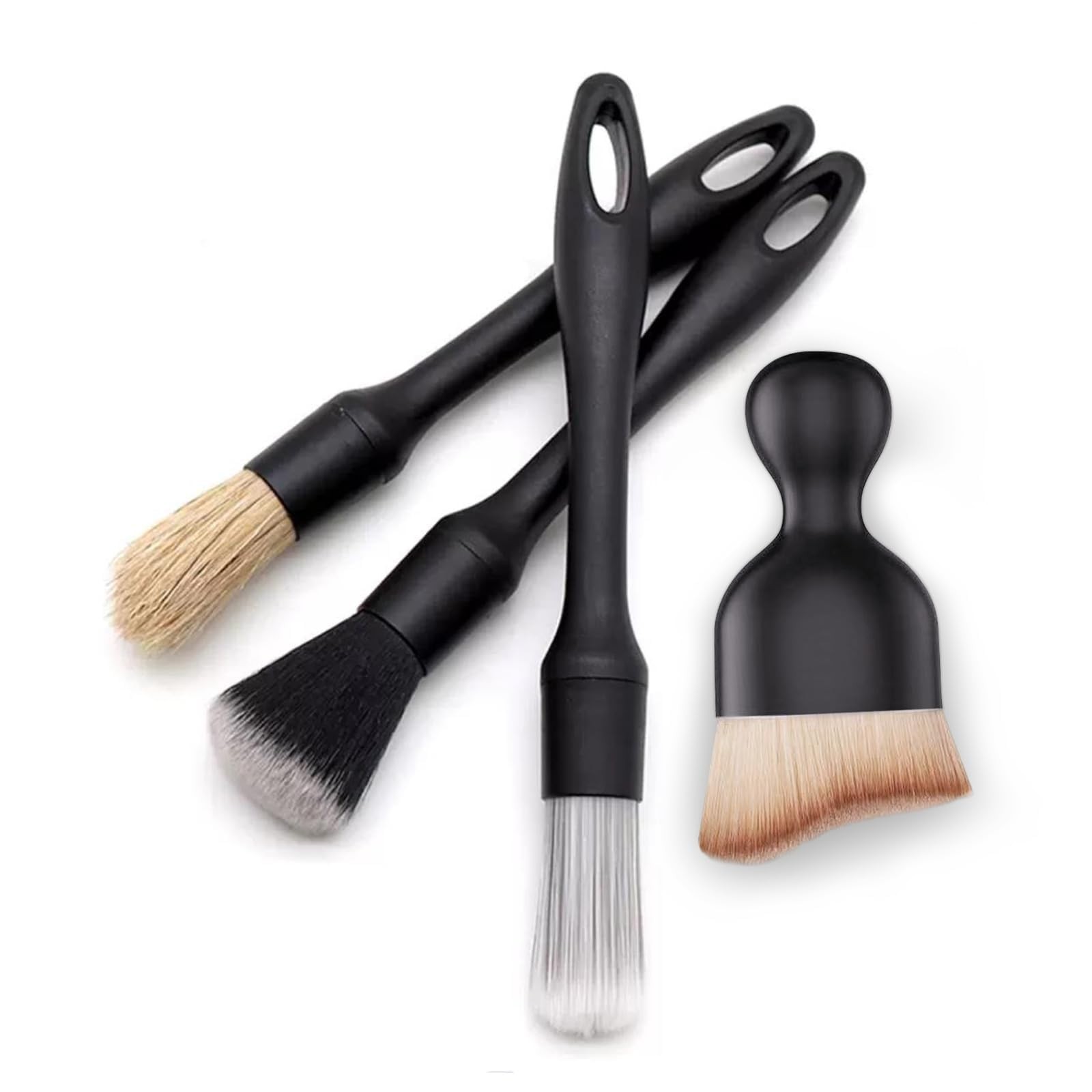 QioTceen Car Detailing Brush Set – 4-Piece Kit for Interior & Exterior Black