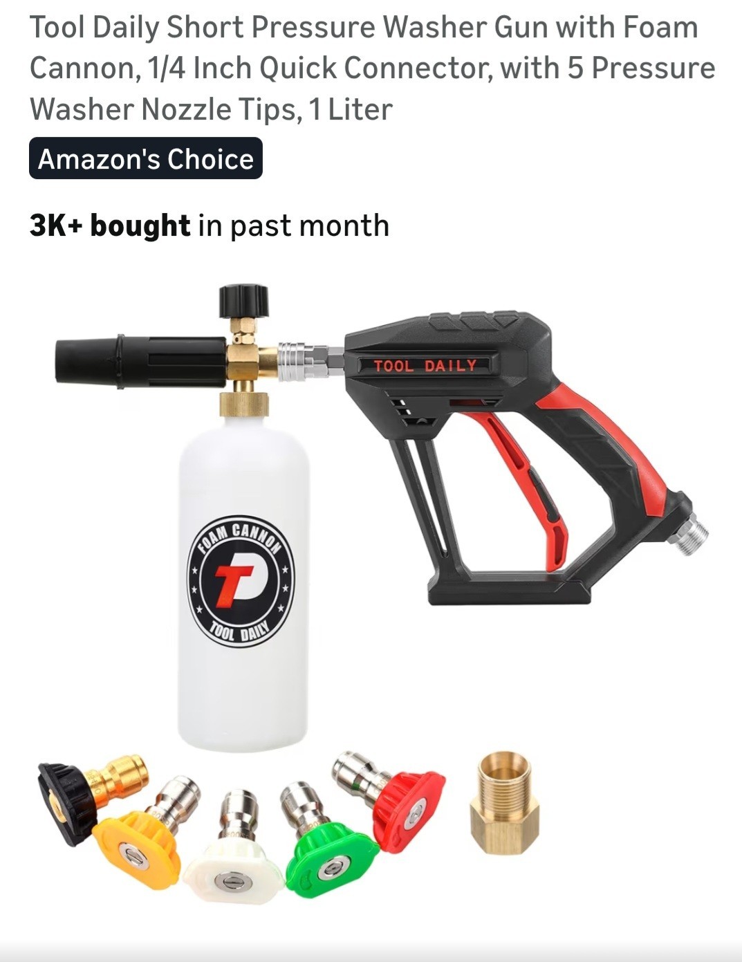 Tool Daily Short Pressure Washer Gun with Foam Cannon & Adapter Set NIB