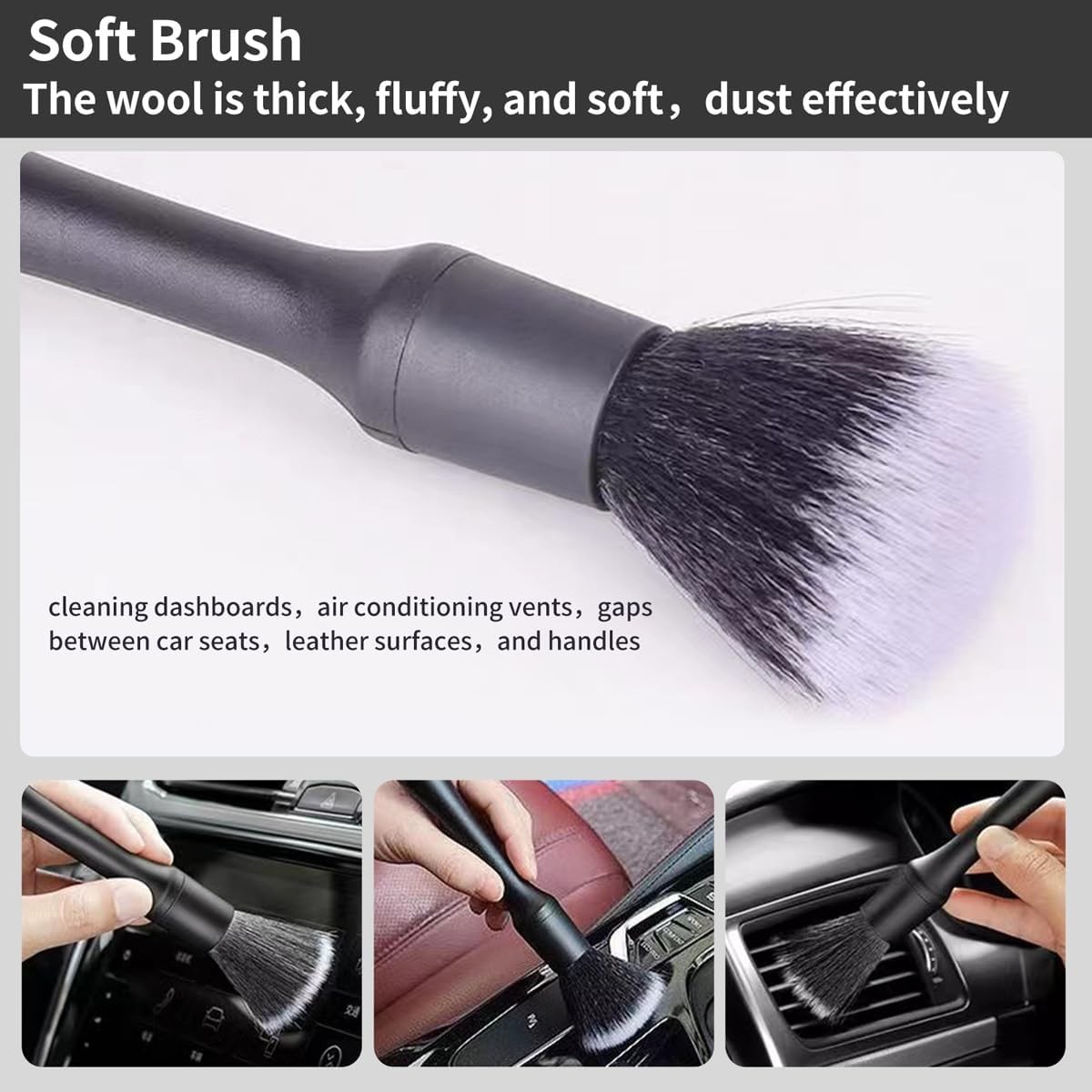 QioTceen Car Detailing Brush Set – 4-Piece Kit for Interior & Exterior Black