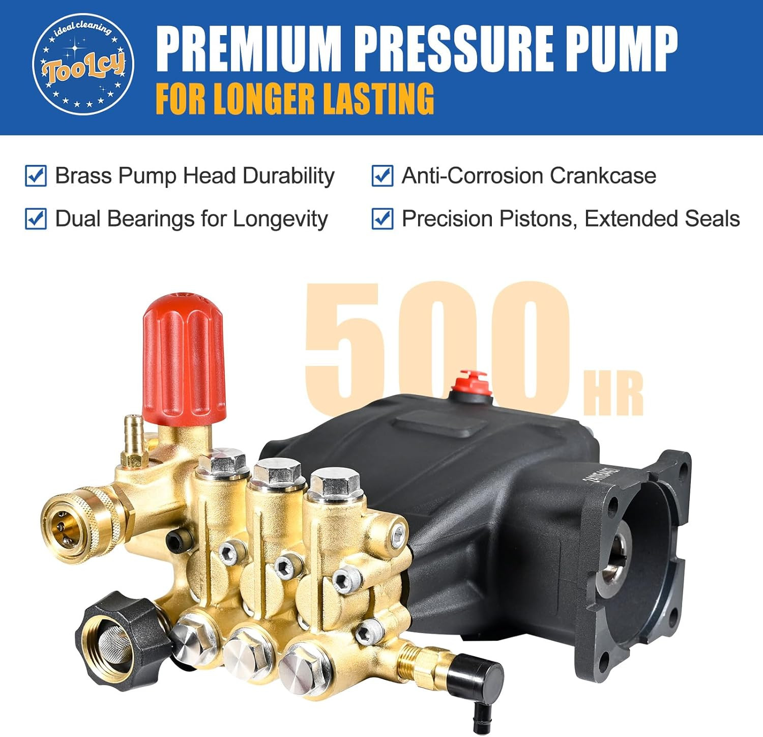 Pressure Washer Pump 3400 PSI Max 3.0 GPM, 3/4 Inch Shaft Horizontal Triplex Plu