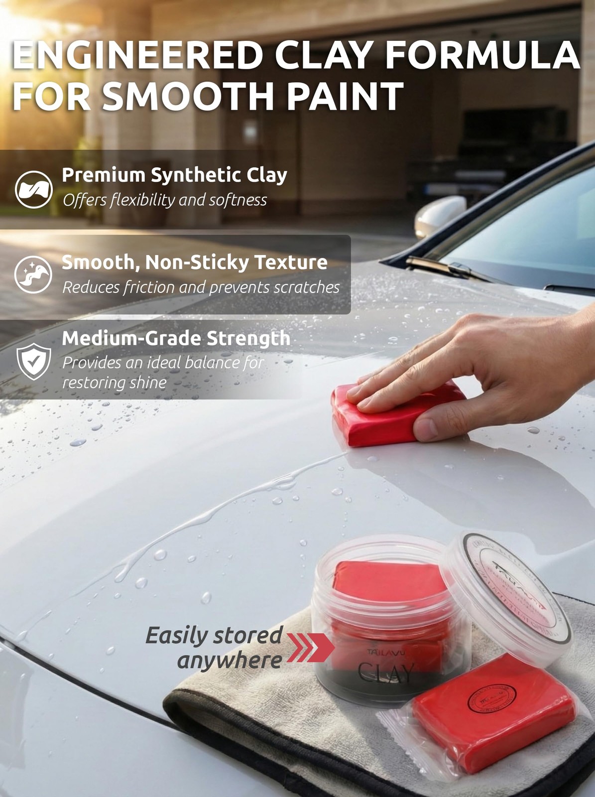 Car Clay Bars Auto Detailing 2 Pack 100g by TAKAVU, Premium Medium 2pcs, Red