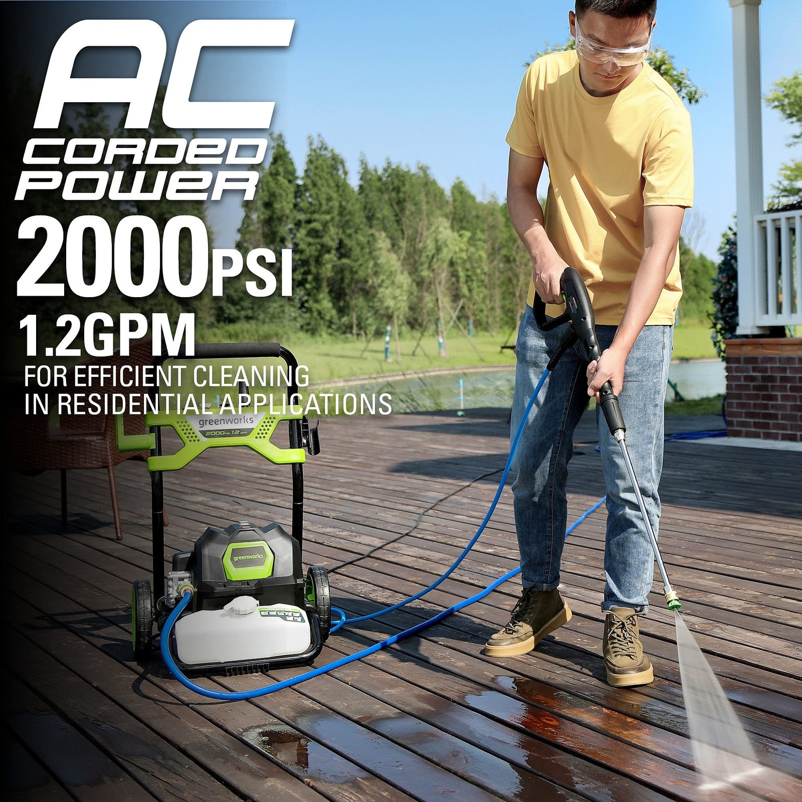 Greenworks 2000 PSI (1.2 GPM) Electric Pressure Washer (25°, 40°, Soap