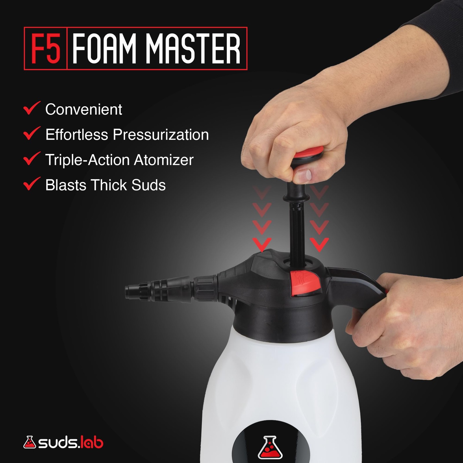 Suds Lab F5 Foam Master Triple Action Pump Foam Sprayer 70 Oz 3 Nozzles