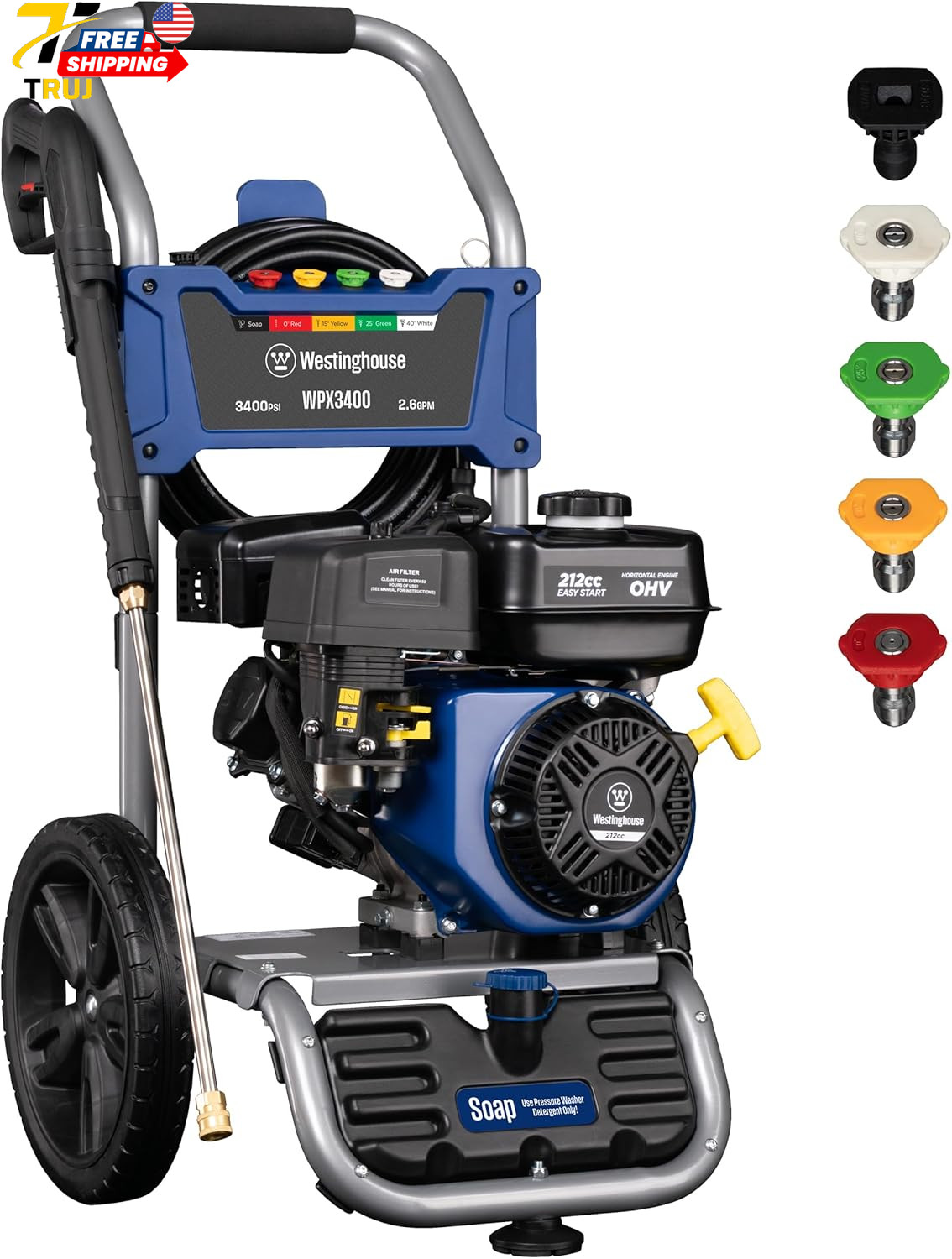 WPX3400 Gas Pressure Washer 3400 PSI and 2.6 Max GPM Onboard Soap Tank FREE SHIP