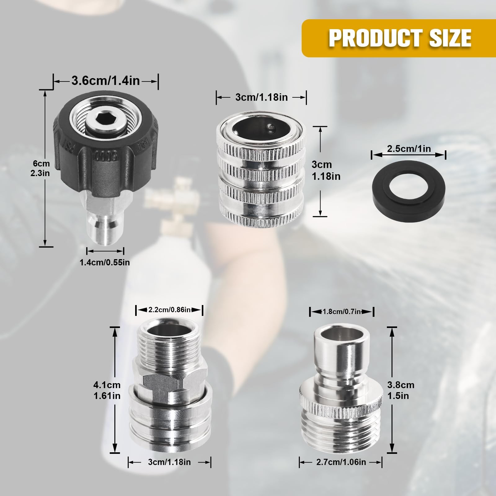 8 PCS Pressure Washer Adapter Set Stainless Steel M22 14mm Swivel To 3/8