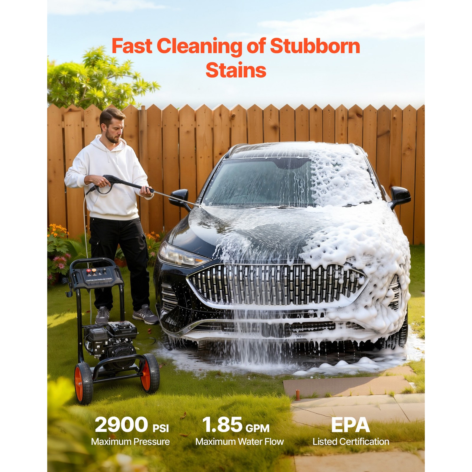 Uimoso Gas Pressure Washer 2900 PSI 1.85 GPM Gas Power Washer for Vehicles Yard