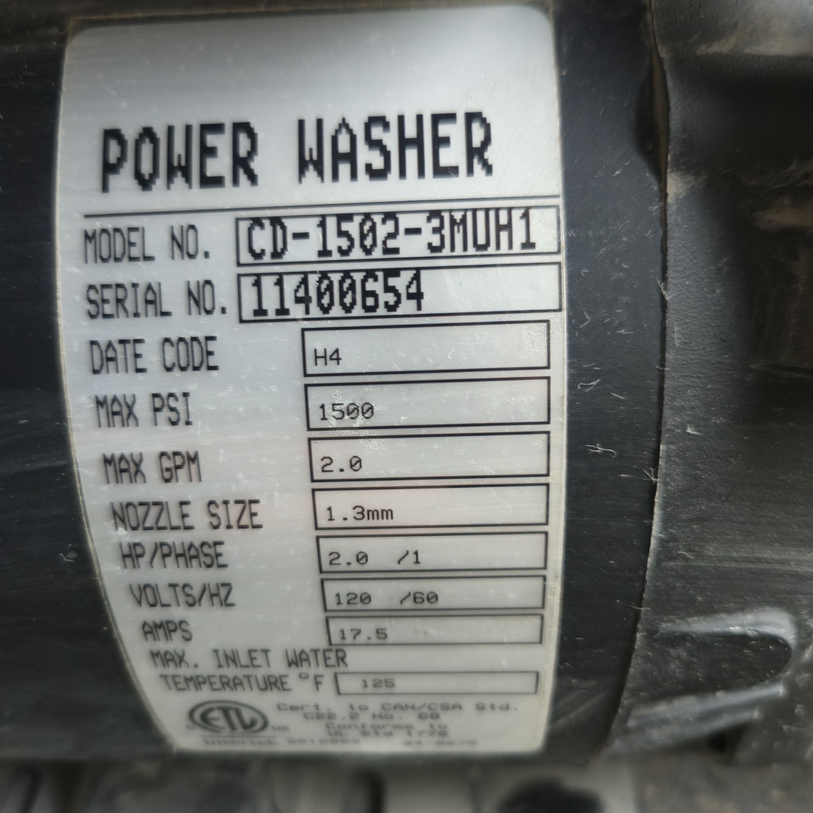 Mi-T-M CD-1502-3MUH1 Electric Direct Drive Pressure Washer (FOR PARTS) READ