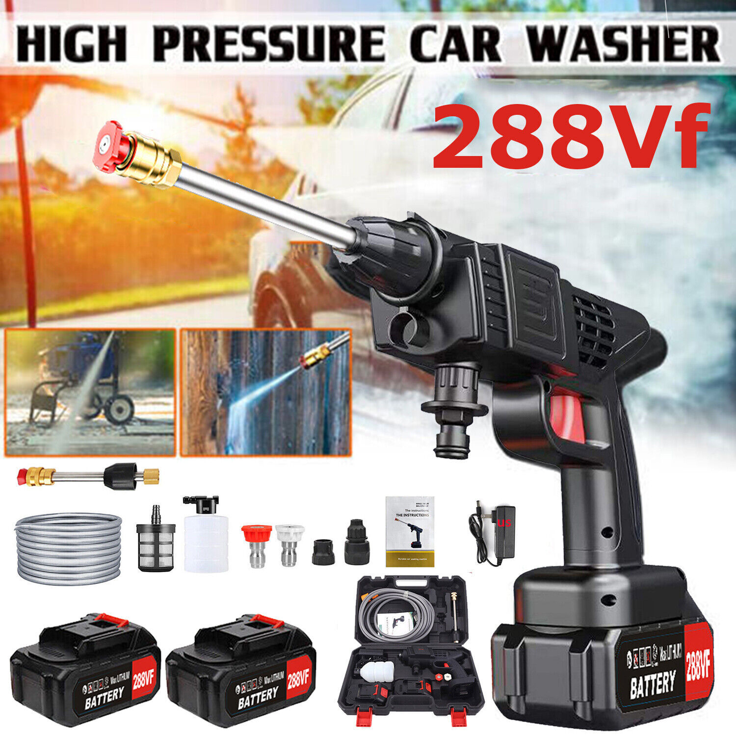 2 Battery Cordless Water Spray Gun Portable High Pressure Car Washer Cleaner 21V