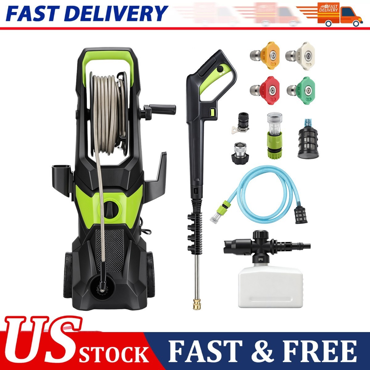 Electric High Pressure Washer 5000PSI 3.2GPM Power Washer With Hose Reel Portabl