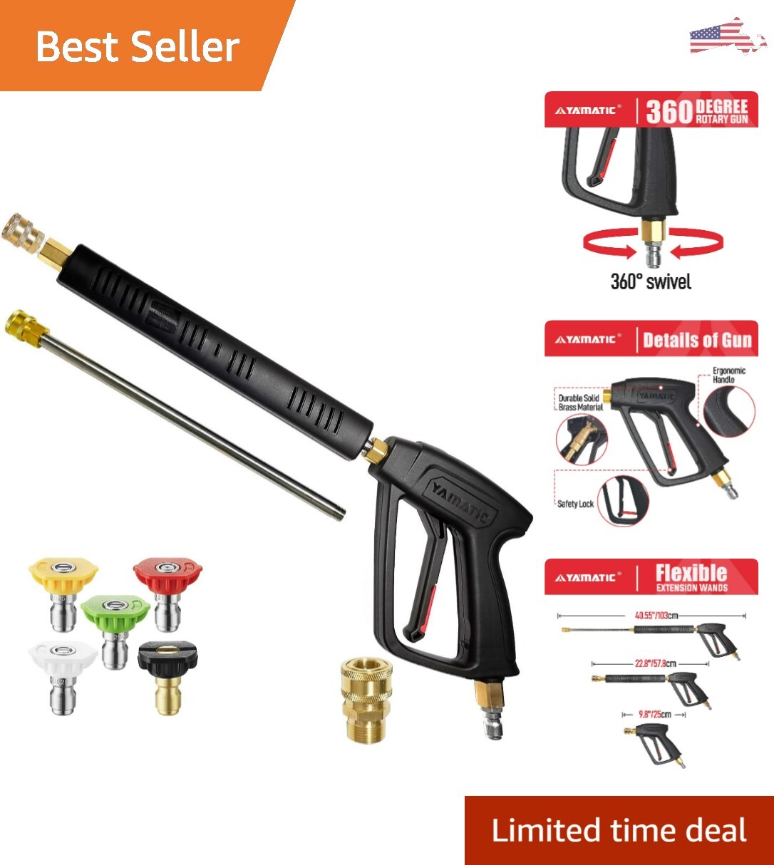 Heavy-Duty Ergonomic Pressure Washer Gun with Extension – MAX 4500 PSI