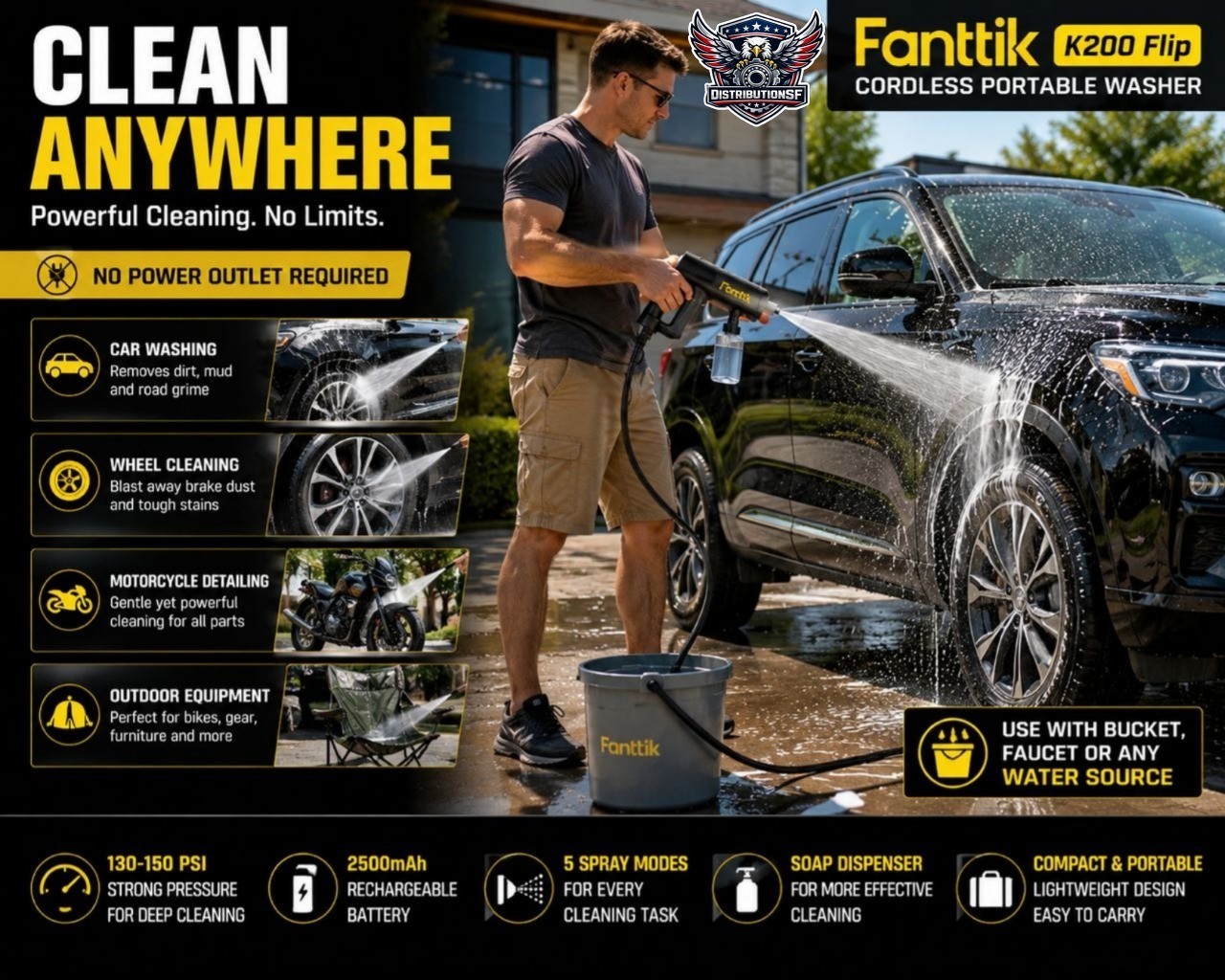 Fanttik K200 Flip Cordless Portable Washer 150 PSI Rechargeable Pressure Cleaner