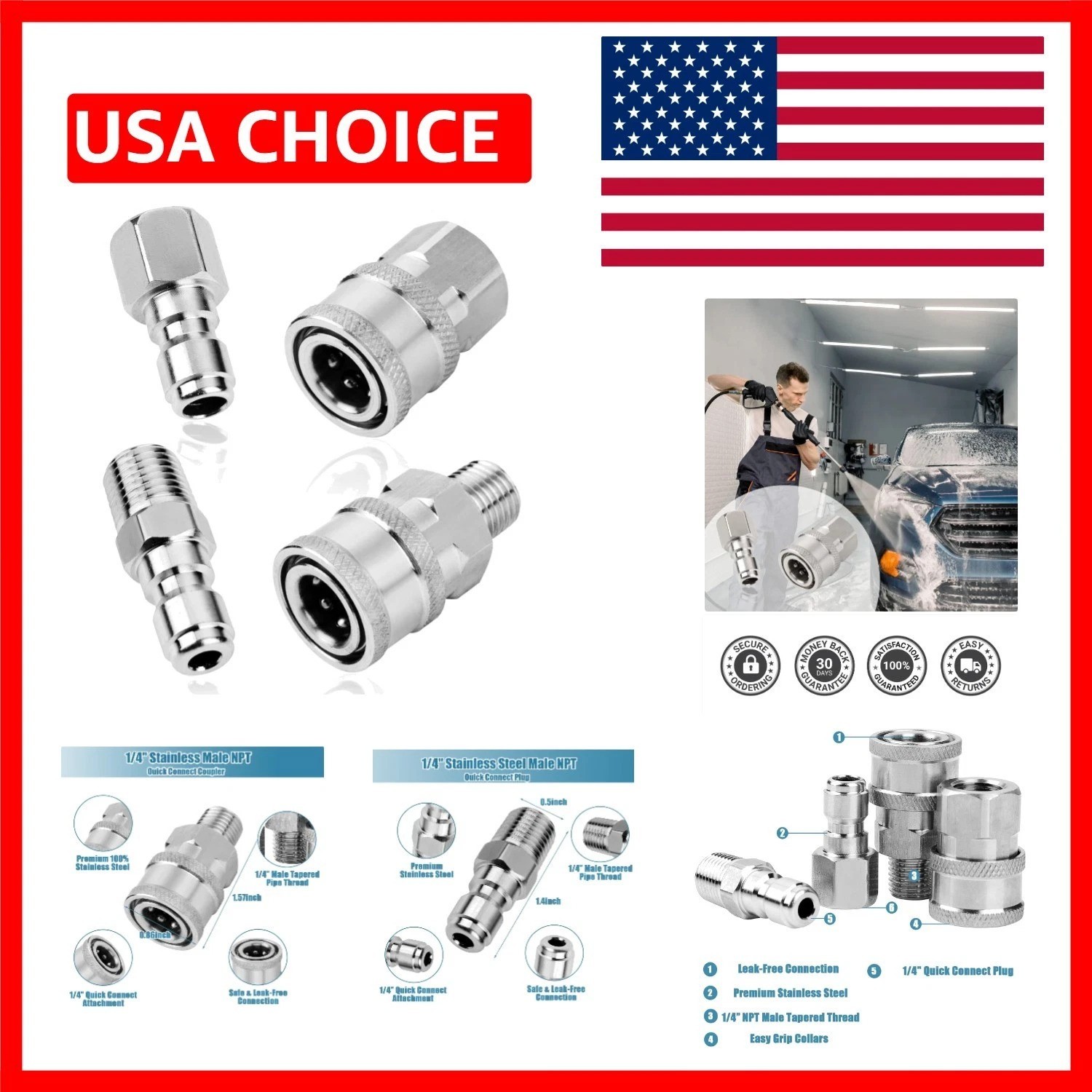 High Pressure 5000 PSI Couplers – 2 Set Stainless Steel Quick Connect Fittings