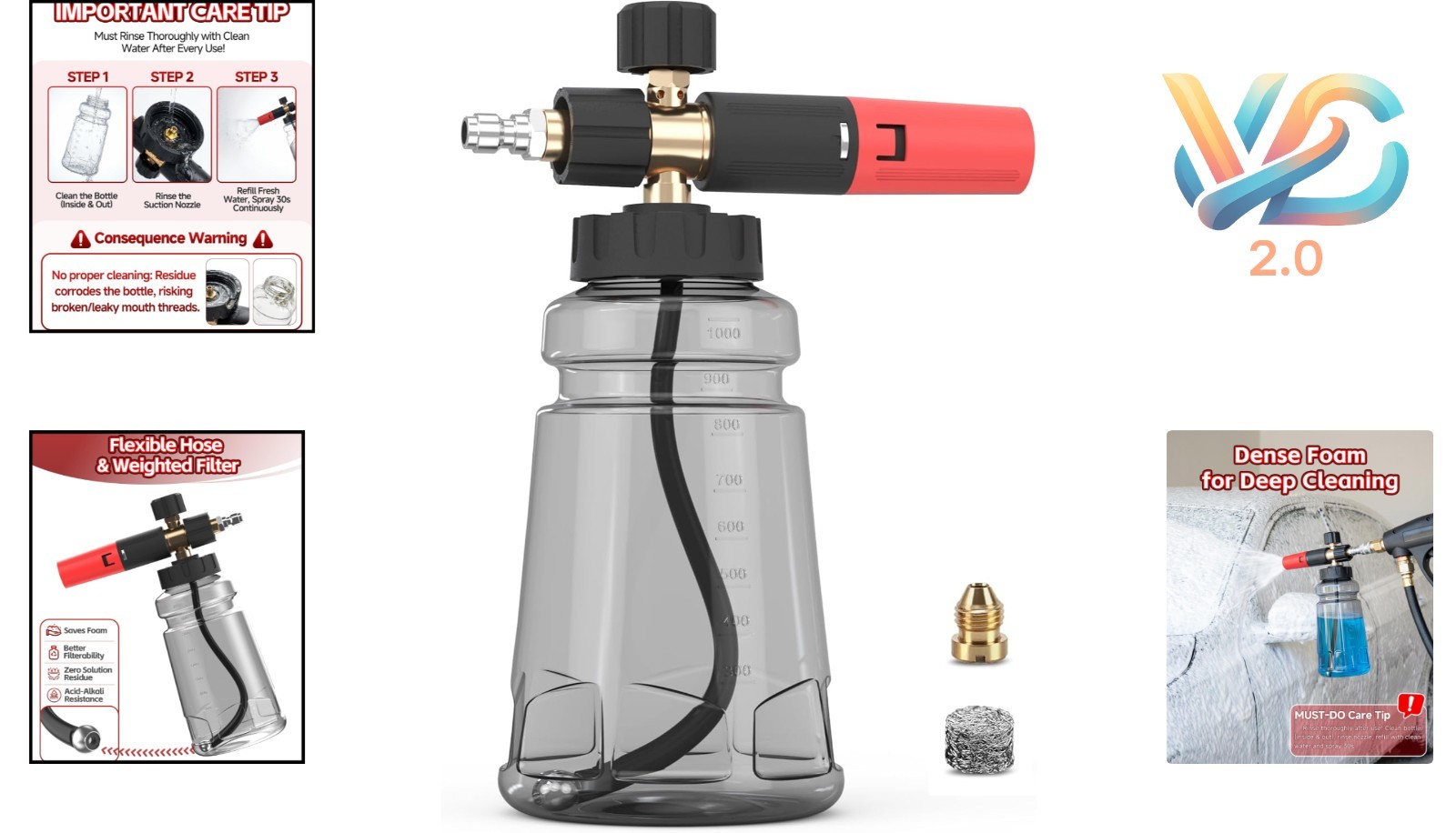 Pressure Washer Foam Cannon 1/4″ Quick Connector Adjustable Soap Car Wash