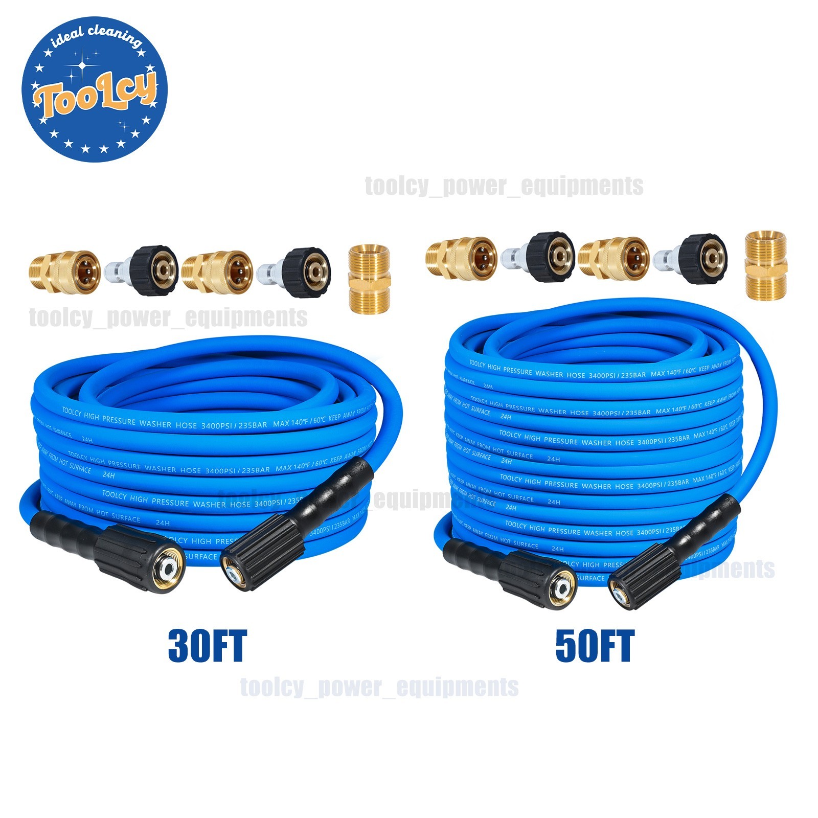TOOLCY 3400 psi Super Flexible Pressure Washer Hose with 3/8″ Quick Adapters